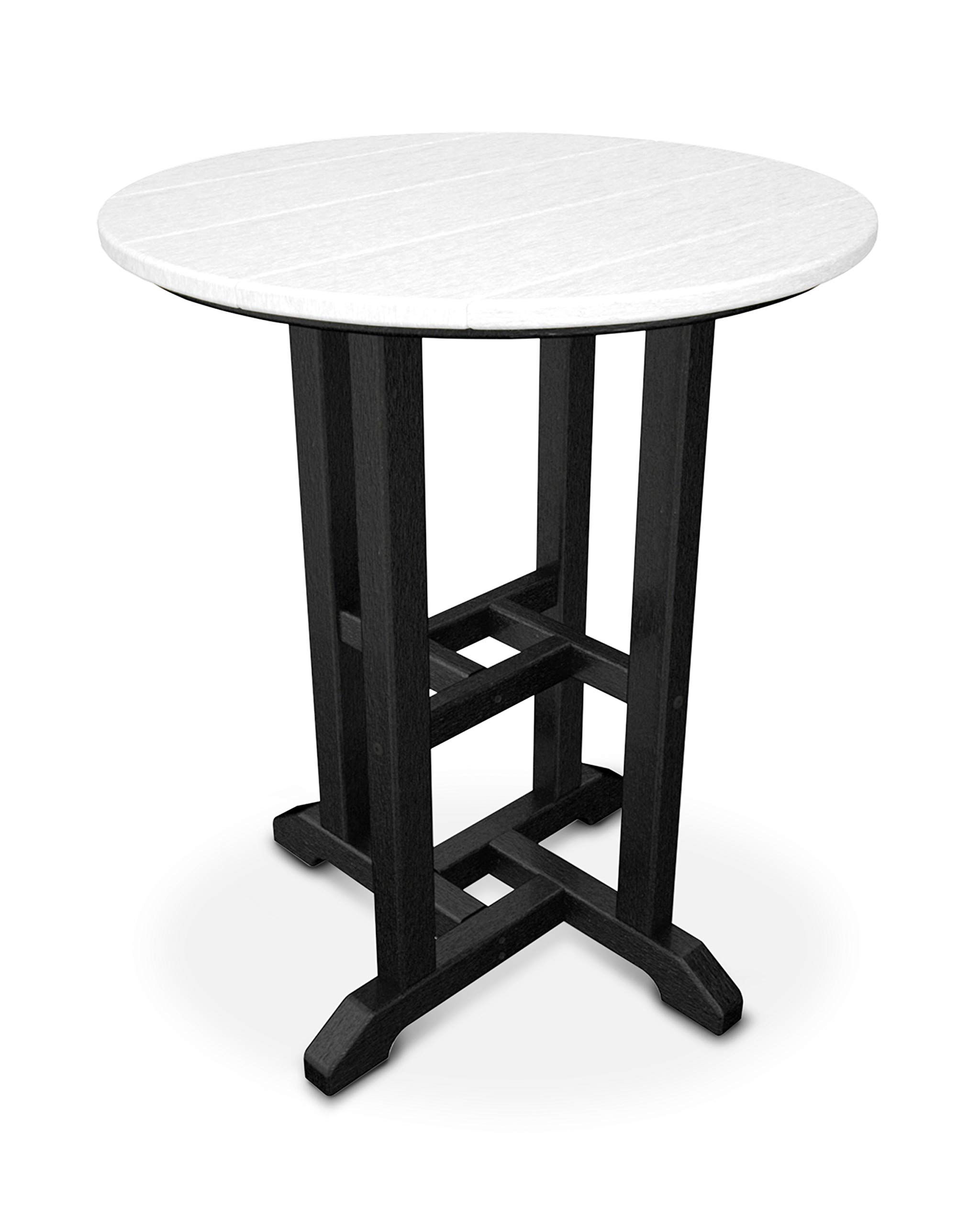 POLYWOOD RT224FBLWH Contempo 24-Inch Round Outdoor Dining Table - Weather-Resistant, Black Frame with White Top - Perfect for Patio, Deck, and Backyard Dining