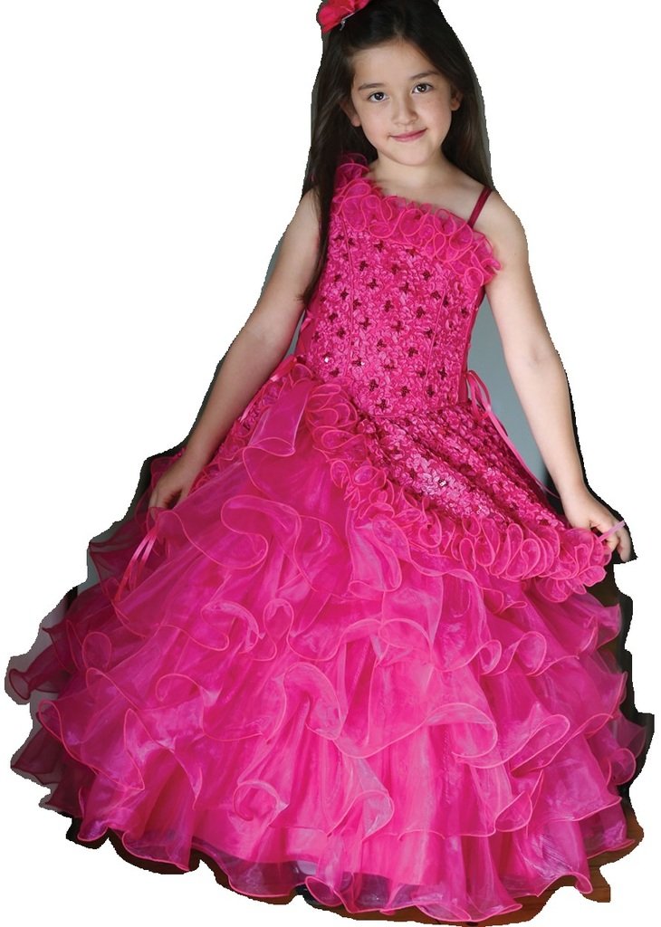Little Girls One Shoulder Ruffle Sequin Flower Party Dress - Elegant Birthday, Pageant & Special Occasion Outfit for Toddlers & Kids