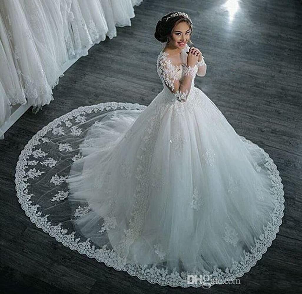 Elegant Long Sleeve Lace Wedding Dress for Women - Ball Gown Bridal Gown in White | Perfect for Church Ceremonies, Formal Weddings & Princess-Style Bridal Looks