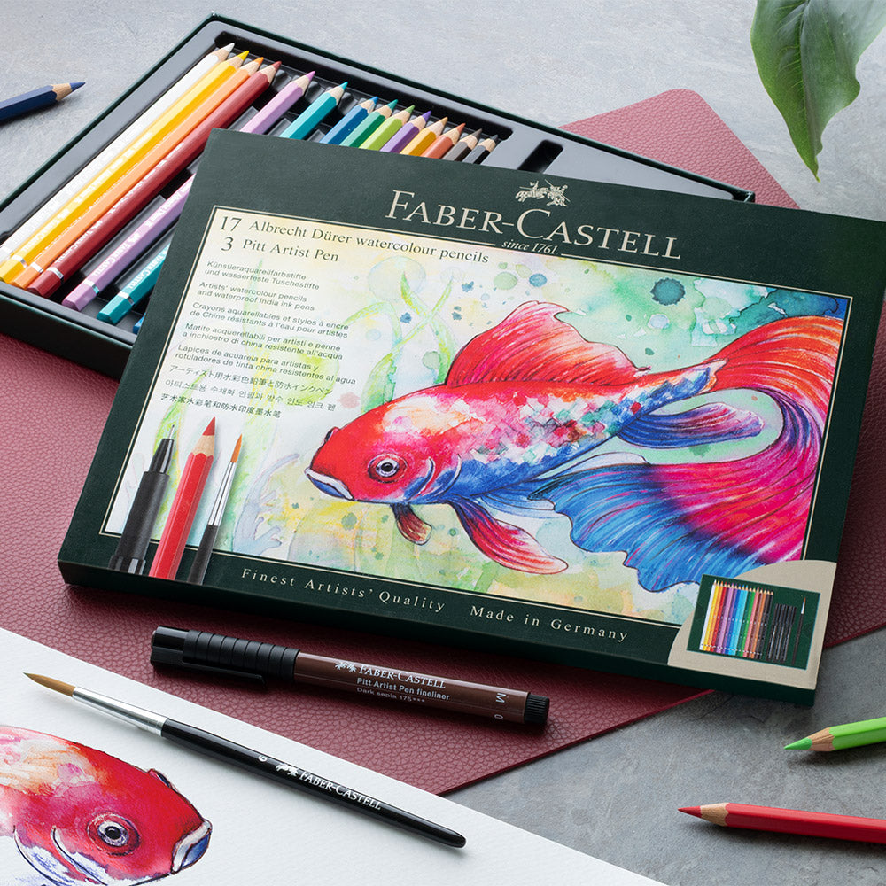Faber-Castell Albrecht Dürer Watercolor Pencils & Pitt Artist Pens Gift Set - 21 Piece Art Supplies for Drawing, Sketching & Watercolor Painting - Perfect for Artists, Students & Creative Professionals