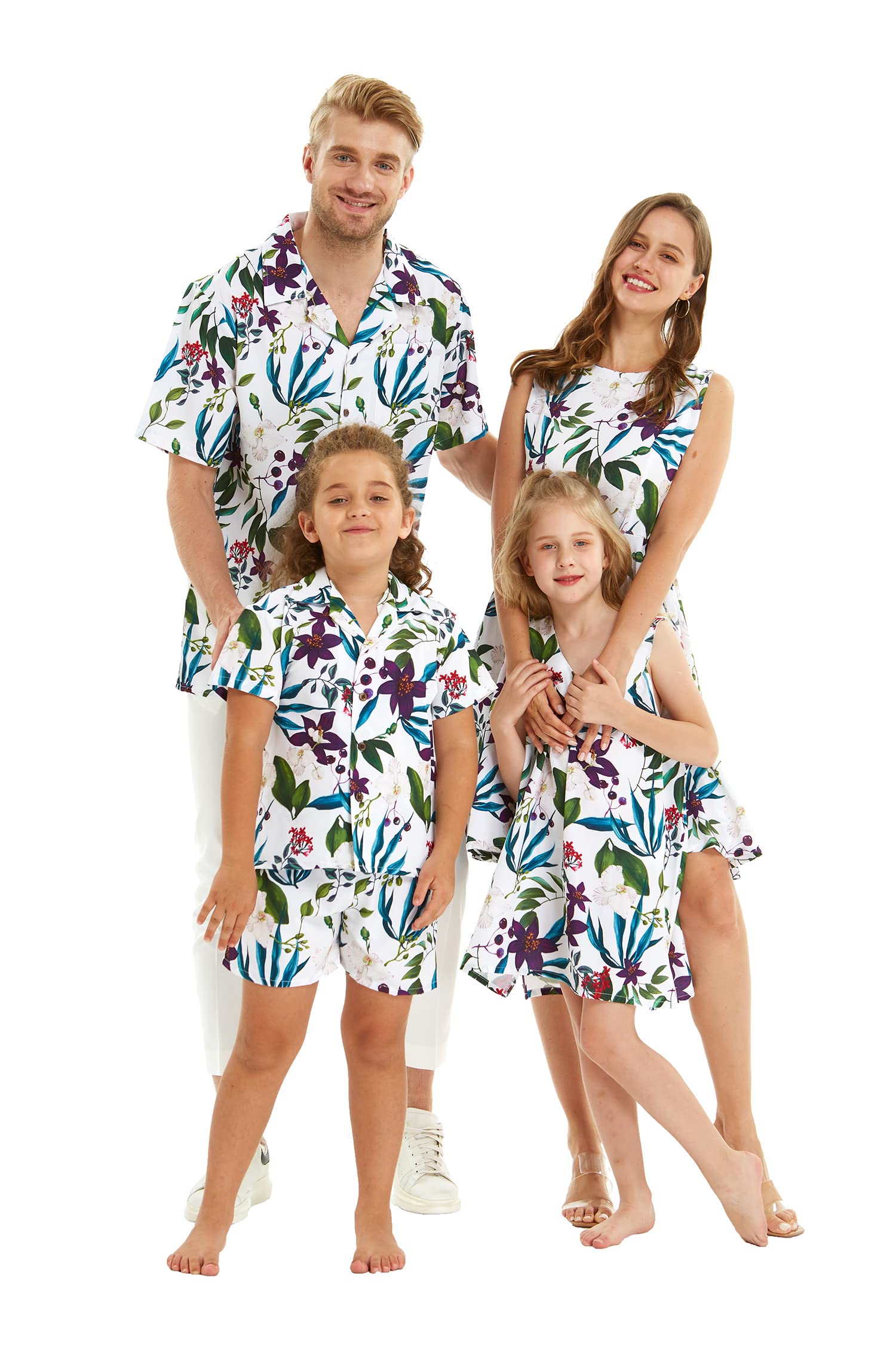 Hawaiian Luau Outfits for Family - Matching Purple Orchid Shirts for Men, Women, Boys & Girls | Beach Party, Summer Vacation, Tropical Theme Party