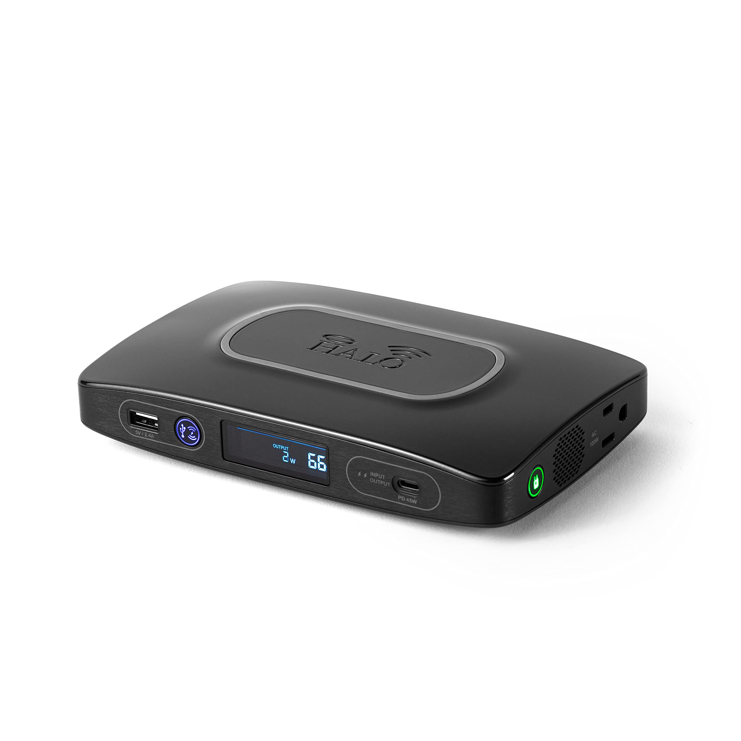 HALO PS-100 Portable Power Station 100W with AC Outlet, USB Ports & Wireless Charger - Compact 110V Laptop Charger for Camping, Emergencies & Outdoor Adventures (Charcoal)