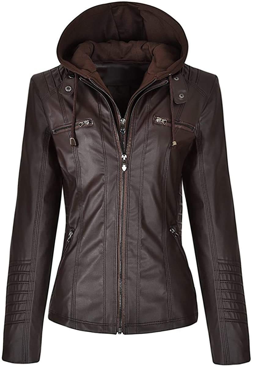 Outfit Craze Women's Biker Jacket - Detachable Zipper Hoodie Real Leather Motorcycle Coat for Riding & Streetwear Fashion