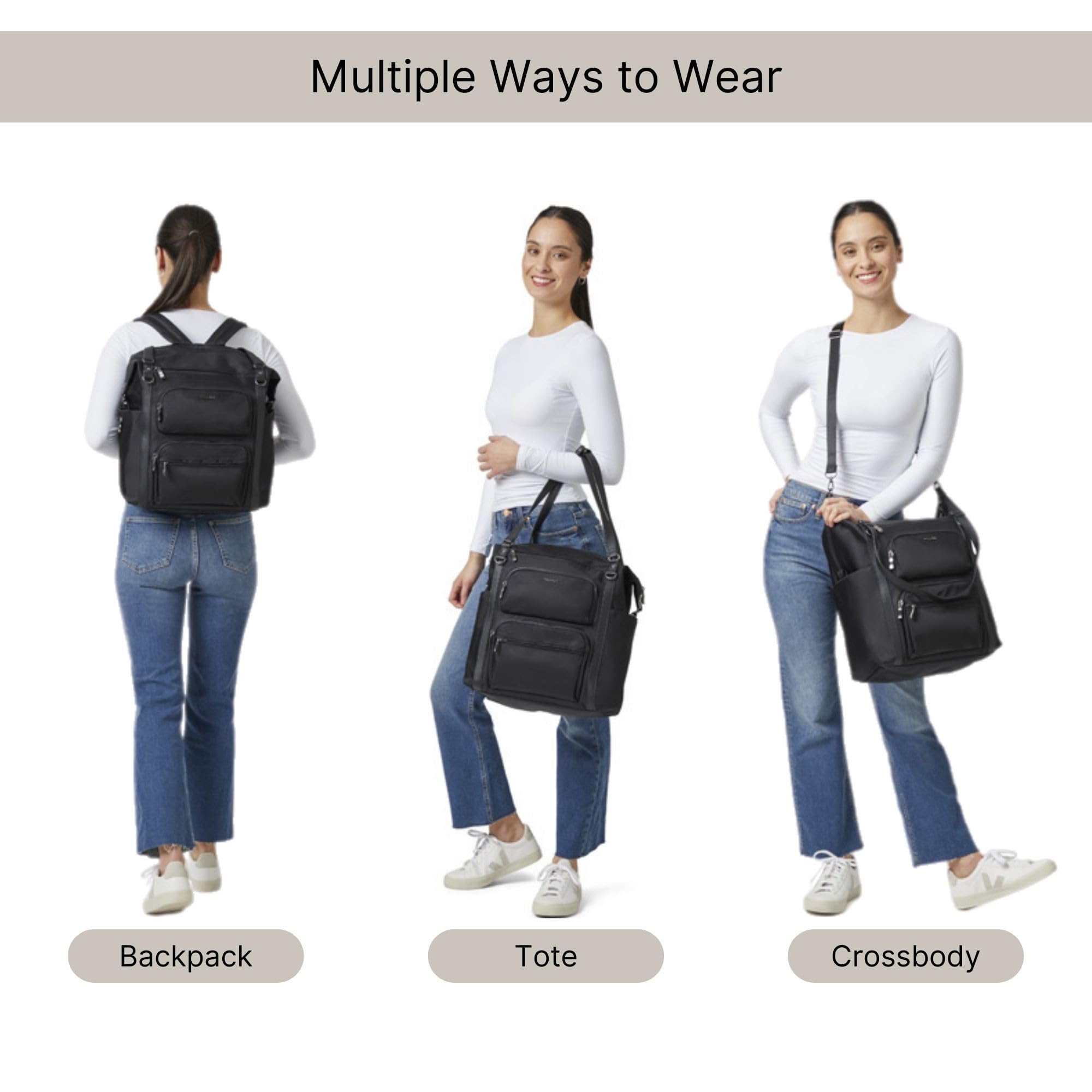 Baggallini Nolita Convertible Backpack - 14x11 Inch Lightweight Travel Backpack with 16 Inch Laptop Sleeve - Versatile Carry-On Luggage for Work, Commute & Weekend Getaways