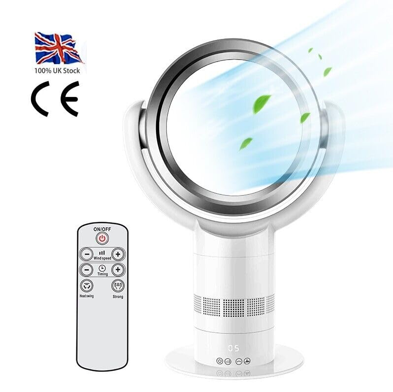 DBL MAX PRO Halo Bladeless Cooling Desk Fan - Ultra Quiet USB Fan for Office, Home & Bedroom - White & Silver - Perfect for Work, Study & Sleep