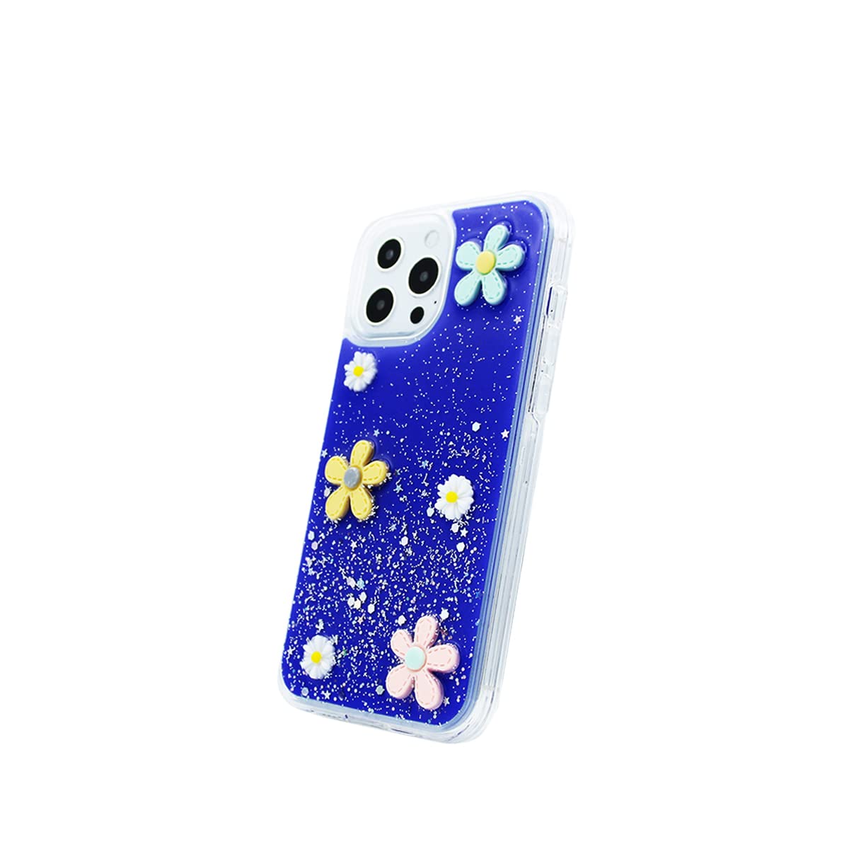Shockproof iPhone 12 Pro Max Case with Daisy Flower Design - Anti-Scratch Full Body Protection, Cute Glitter Cover for Women (Blue) | Perfect for Everyday Use, Outdoor Activities & Gift Giving