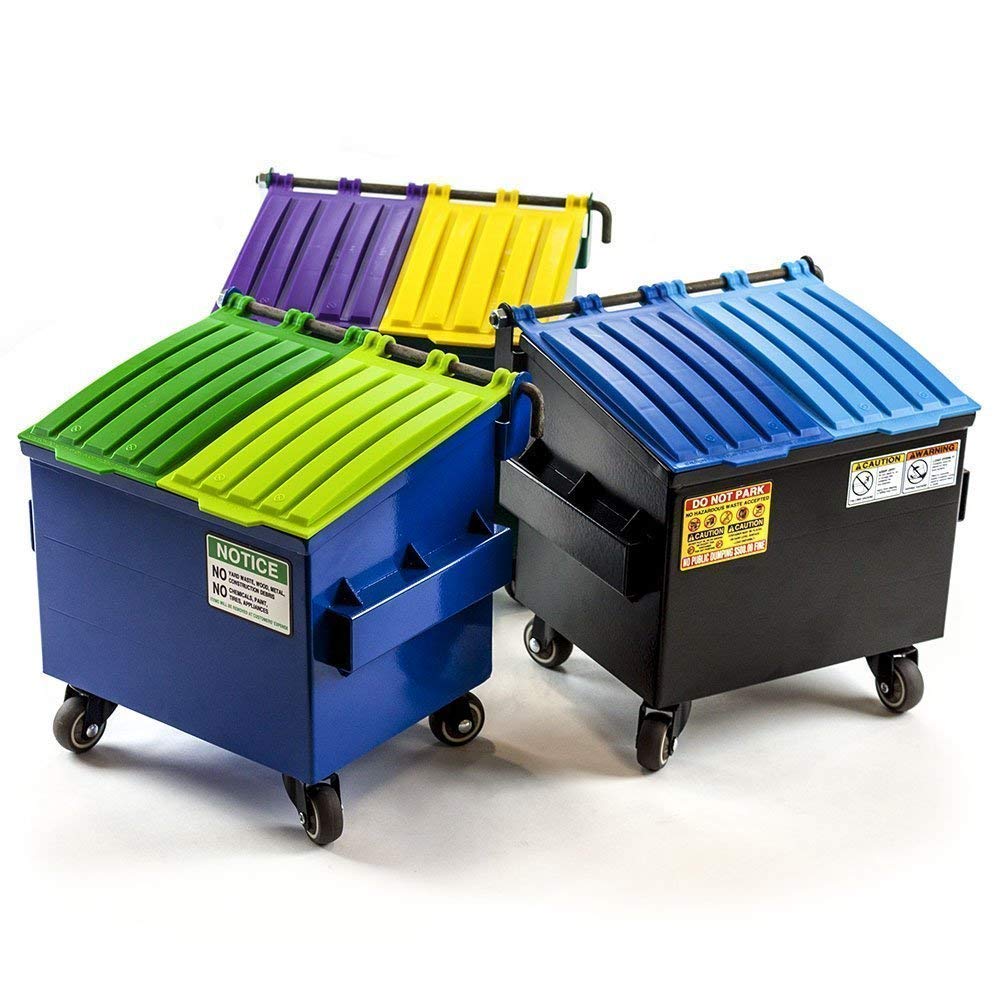Mini Blue Desktop Trash Can - Small Waste Bin for Office, Home & School | Tiny Garbage Can for Desk, Shelf or Kids Playroom | Cute Miniature Dumpster Model Toy