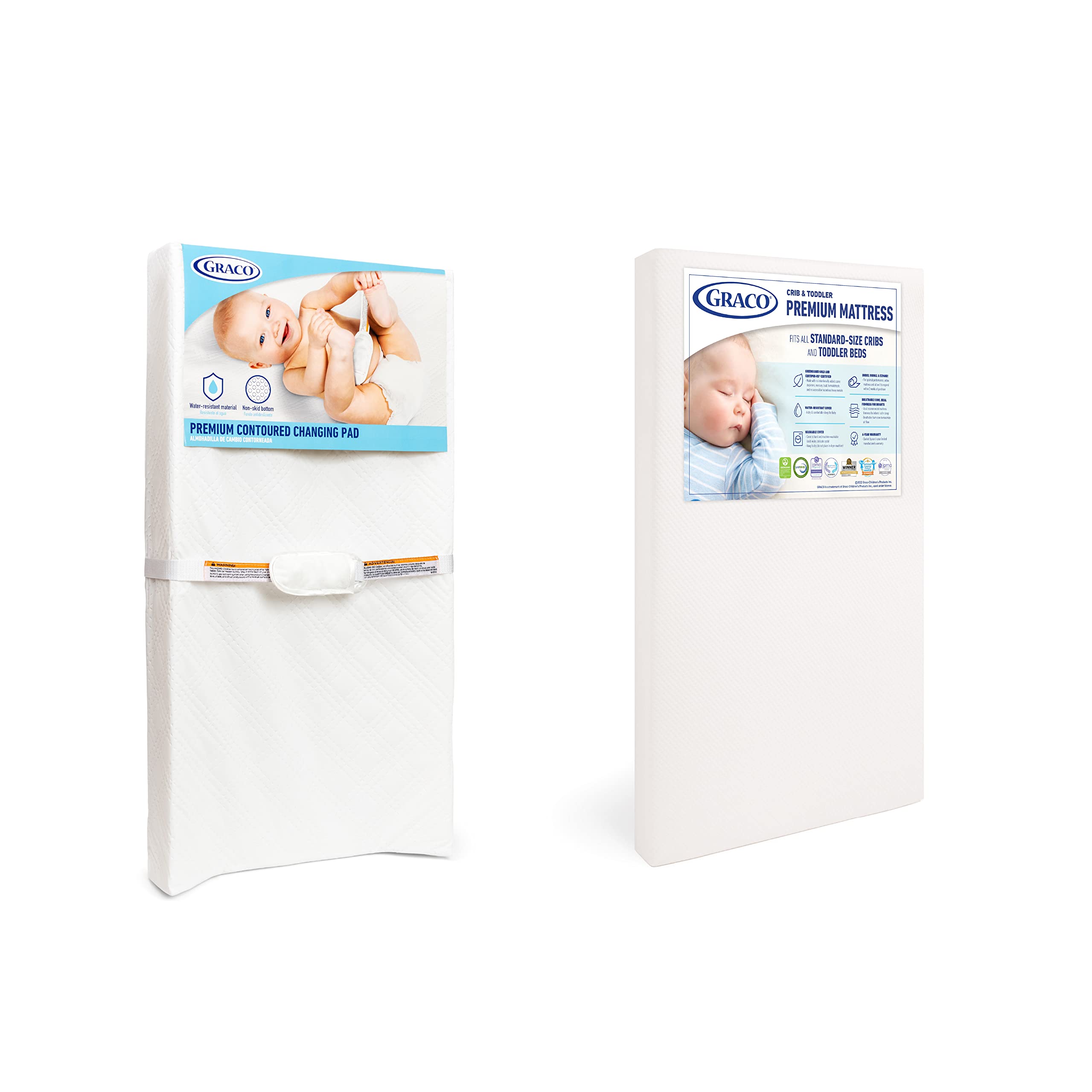 Graco Premium Nursery Essentials Starter Pack – 2-Piece Baby Nursery Bundle with GREENGUARD Gold Certified Crib Mattress & Changing Pad | Formaldehyde Free, Non-Toxic | Perfect for Newborns & Toddlers | Nursery, Daycare & Home Use