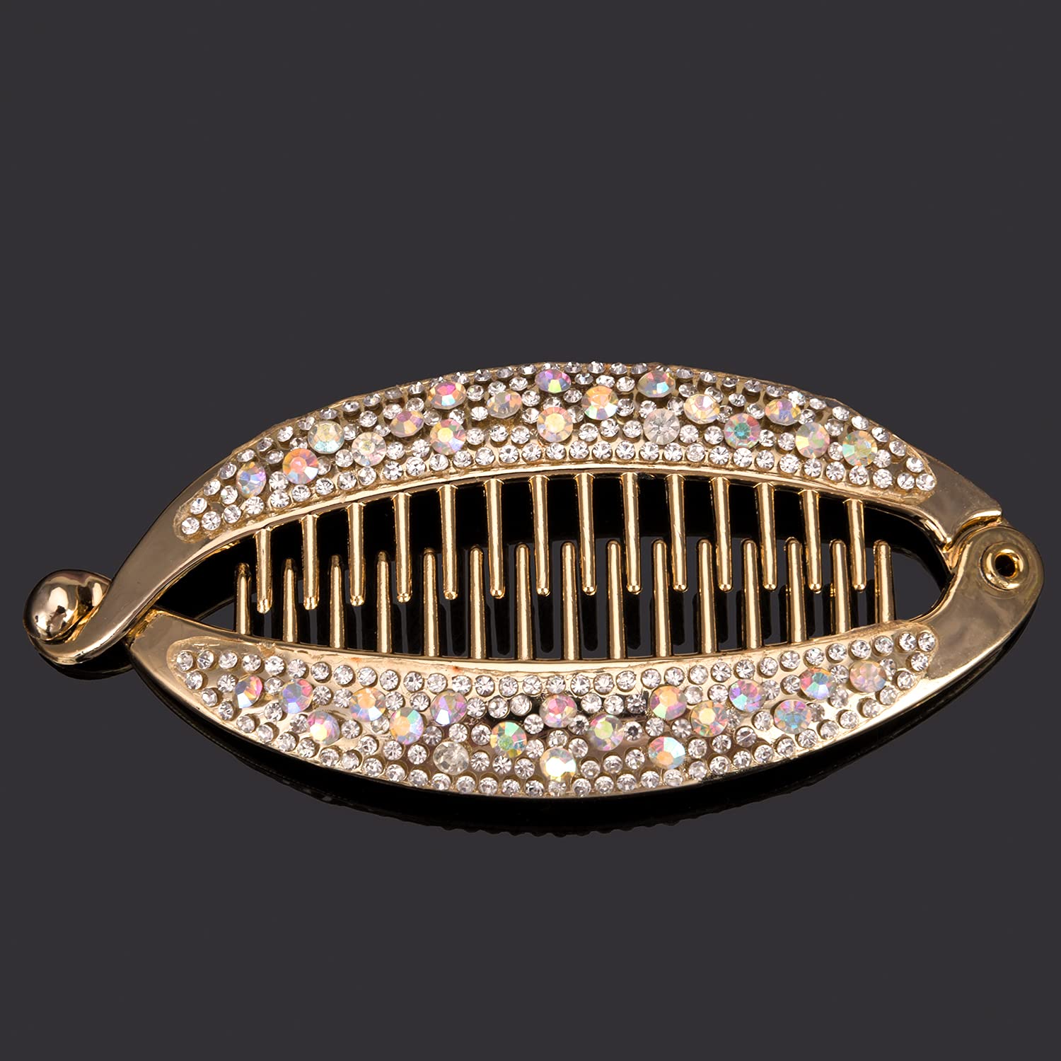 Euvoym 2-Pack Rhinestone Banana Fish Hair Clips - Fashion Hair Combs for Long Hair, Ponytail Holders, Barrettes for Women & Girls - Perfect for Parties, Weddings & Daily Styling