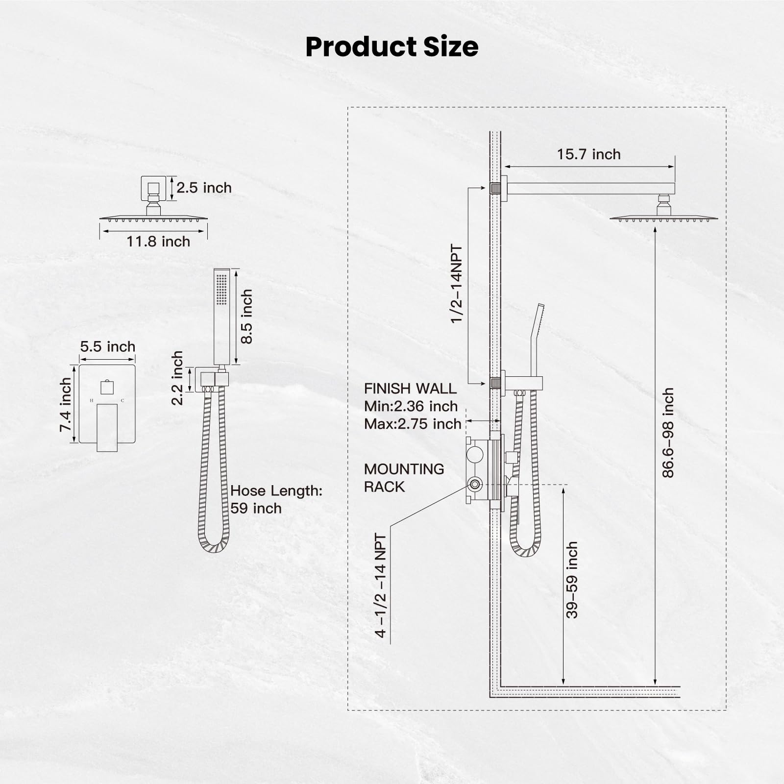 Gotonovo Rainfall Shower System - 12 Inch Polished Chrome Wall Mounted Shower Head with Pressure Balancing Mixer Valve - Complete Bathroom Shower Combo for Luxurious Spa Experience at Home