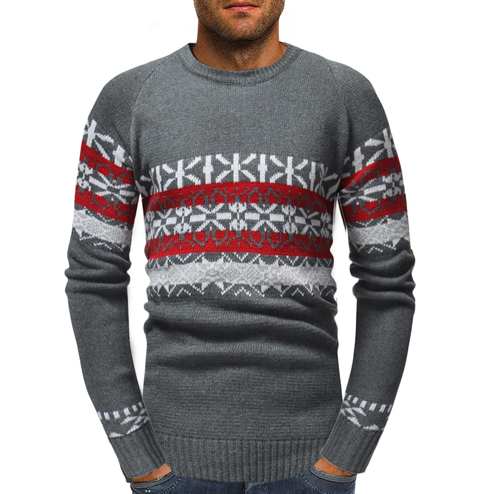 Men's Winter Christmas Deer Print Sweater - Cozy Pullover Top for Women & Men with Matching Slippers | Holiday Party Outfit & Casual Winter Wear