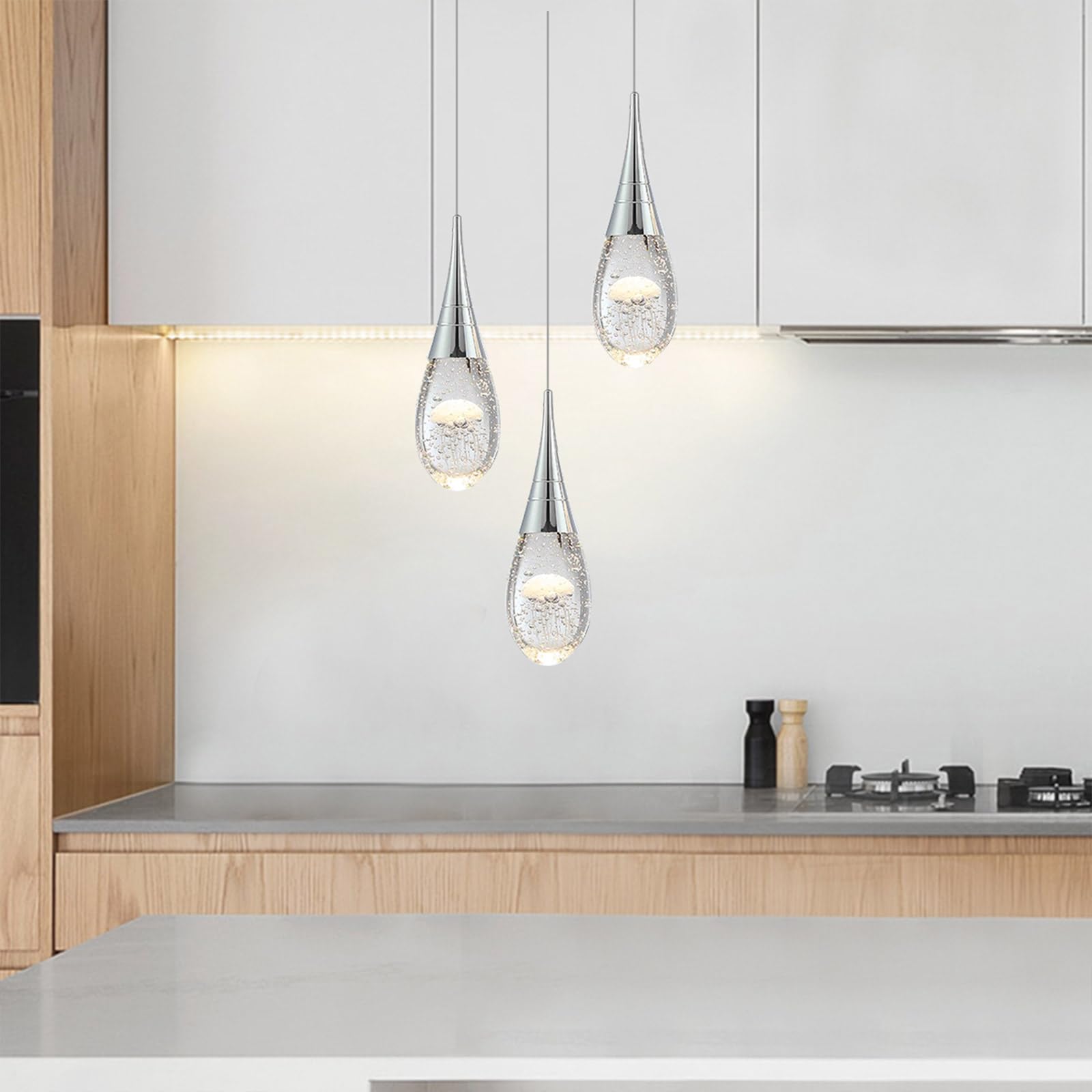 JoollySun Crystal Pendant Light Fixtures - Modern 3-Light Cluster Chandelier for Kitchen Island, Dining Room & Bathroom - Elegant Lighting for Home Decor & Interior Design