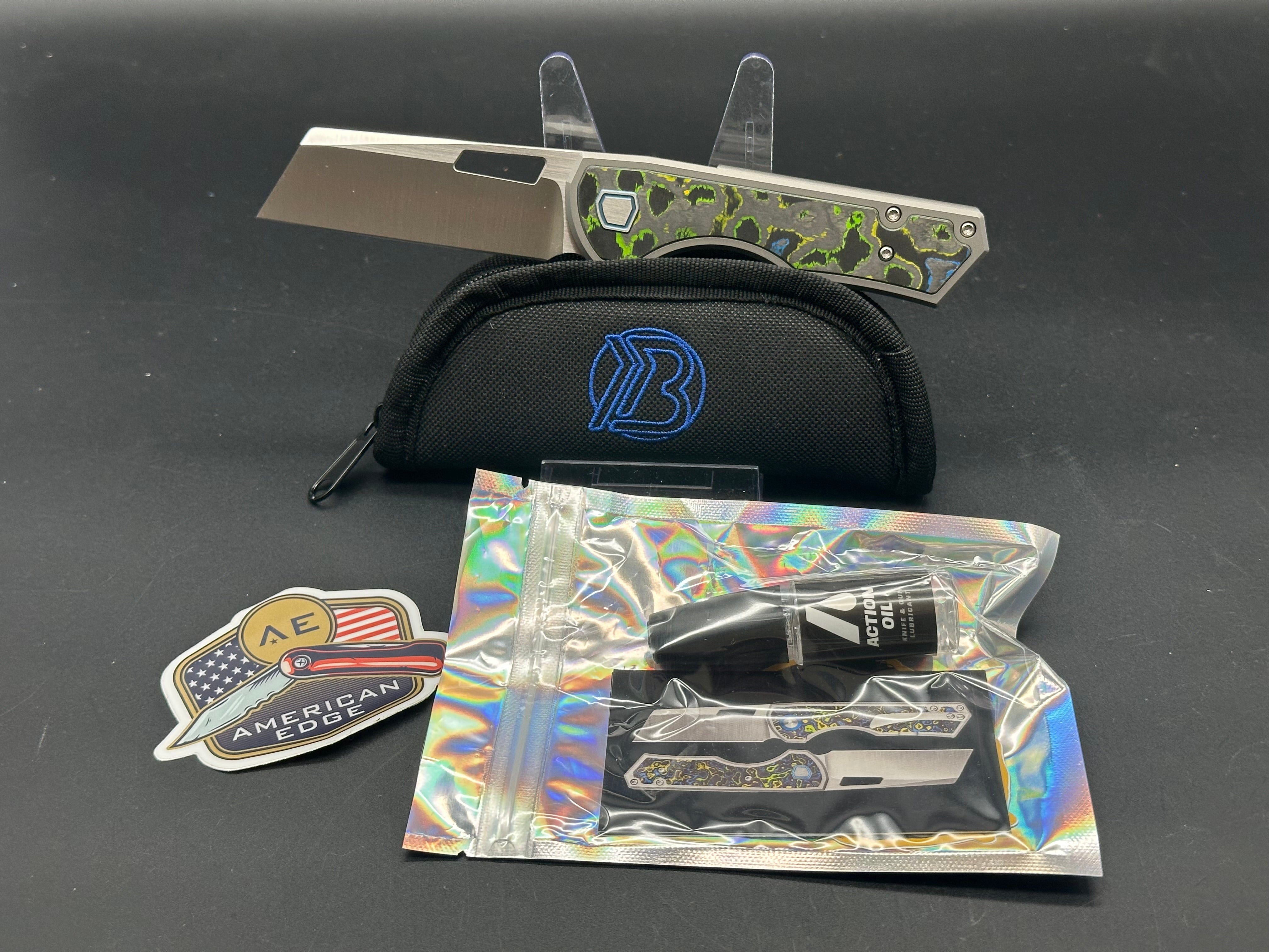 Brian Brown Yeager M V3 Titanium Folding Knife - Non-Flipper, Gecko Camo Carbon Inlays, Satin Blade (AE Exclusive) - EDC, Outdoor, Tactical, Survival, Camping, Hunting Gear