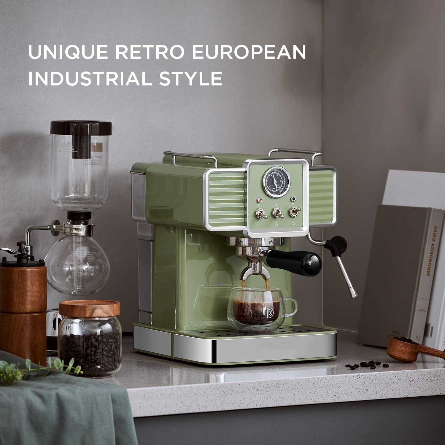 InfiniPower 15 Bar Professional Espresso Machine with Milk Frother - 1350W Coffee Maker for Cappuccino, Latte & Macchiato - 54oz Removable Water Tank - Home Barista Coffee Machine (Green) - Perfect for Kitchen, Office & Coffee Shop Use