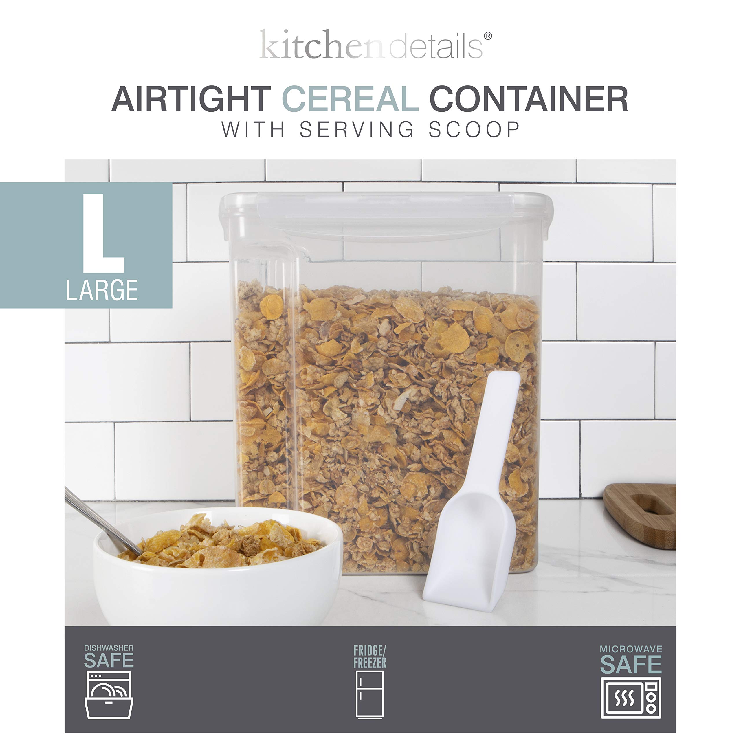 2 Pack Airtight Cereal Storage Containers with Scooper - Medium Clear Food Storage Bins for Kitchen & Pantry Organization - Keep Cereal, Snacks, and Dry Foods Fresh - Perfect for Breakfast, Baking, and Meal Prep