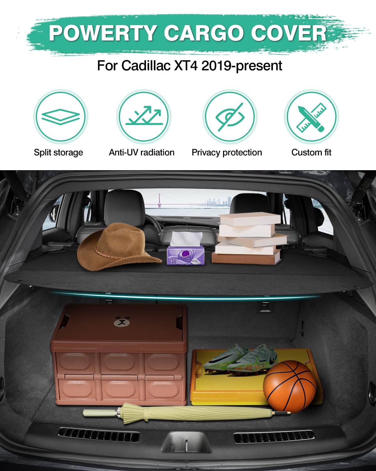 Premium Retractable Cargo Cover for 2019-2025 Cadillac XT4 - Durable Trunk Shade Protector, Luggage Cover Accessory (Heavy-Duty Load Bearing) - Perfect for Road Trips, Grocery Hauling & Privacy Protection
