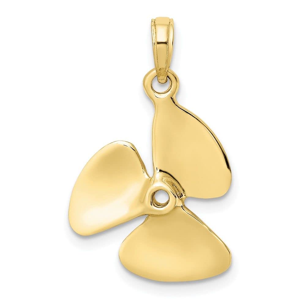 10K Yellow Gold 3D Polished Three Blade Propeller Pendant Necklace - Perfect for Aviators, Pilots & Aviation Enthusiasts - Unique Gift for Men & Women