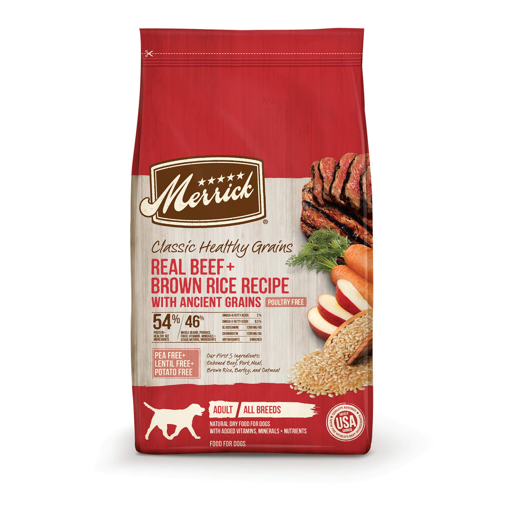 Merrick Classic Healthy Grains Dry Dog Food - Real Beef & Brown Rice Recipe with Ancient Grains, 25 lb Bag | High Protein Kibble for Adult Dogs | Perfect for Active Pets & Daily Nutrition