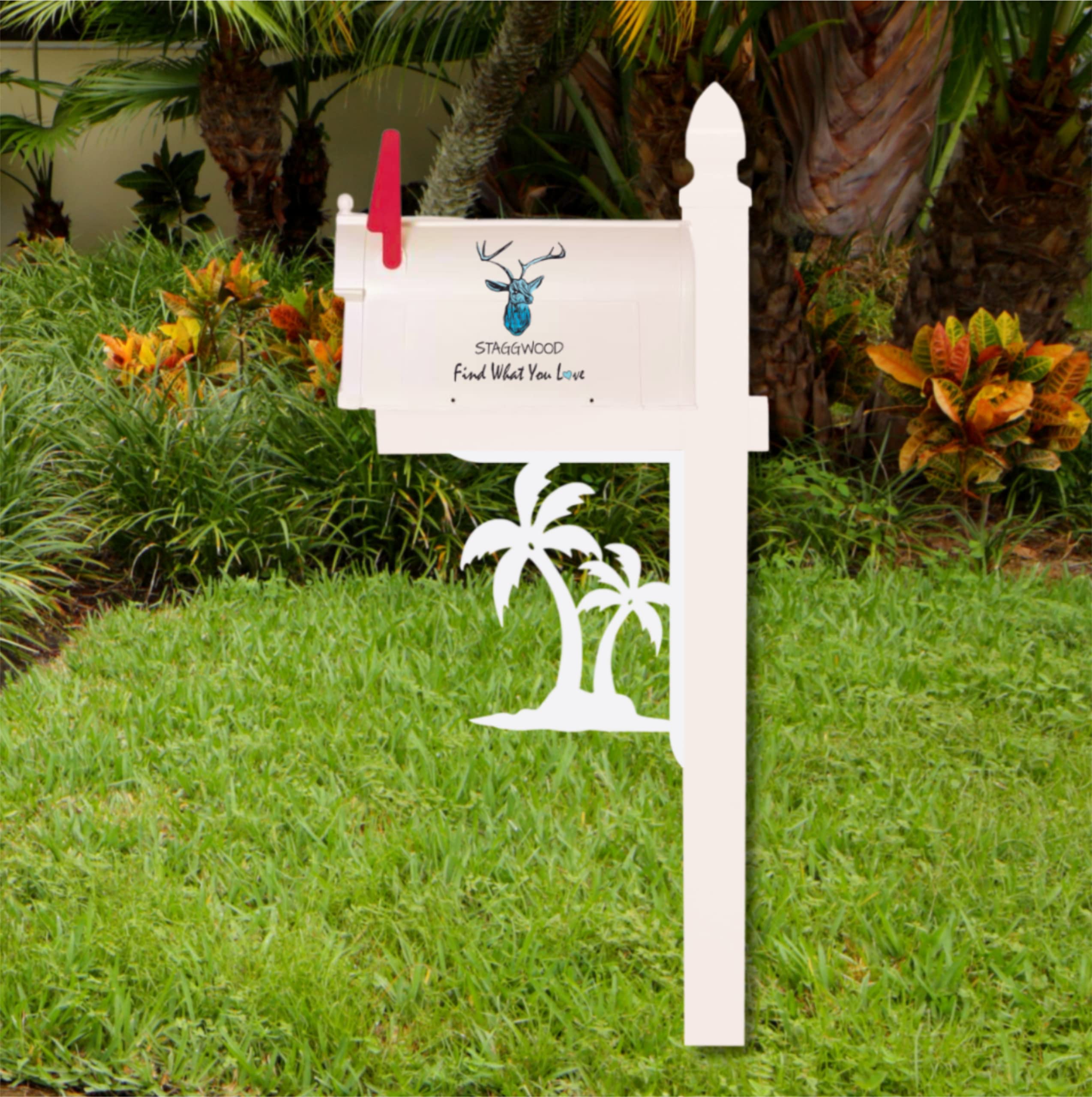 Palm Tree Double Mailbox Bracket - Medium Size 16x12 Inches - Durable Outdoor Mailbox Holder for Beach House, Garden & Coastal Decor