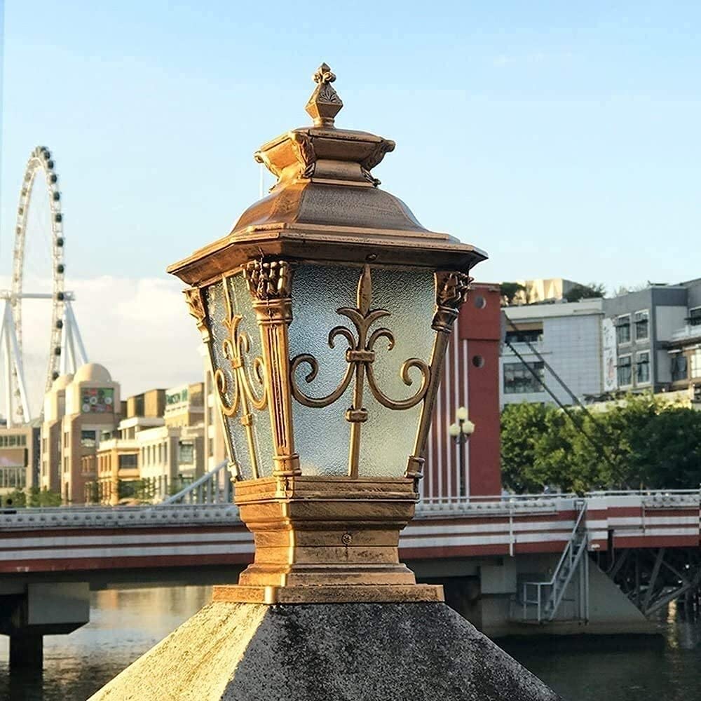 Waterproof Outdoor Pillar Light - E27 Aluminum Column Lamp for Garden, Lawn, Balcony & Park - Victorian Glass Lantern with Rainproof Design - Perfect for Villa, Street & Landscape Decoration - Ideal for Patio, Pathway and Outdoor Lighting