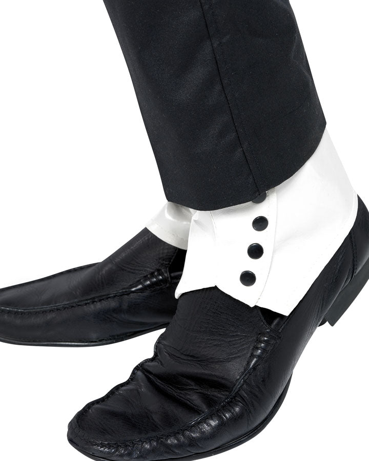 20s White Spats with Black Studs - Vintage Style Shoe Covers for Cosplay, Steampunk & Historical Reenactment - Perfect for Halloween, Theater & Dance Performances