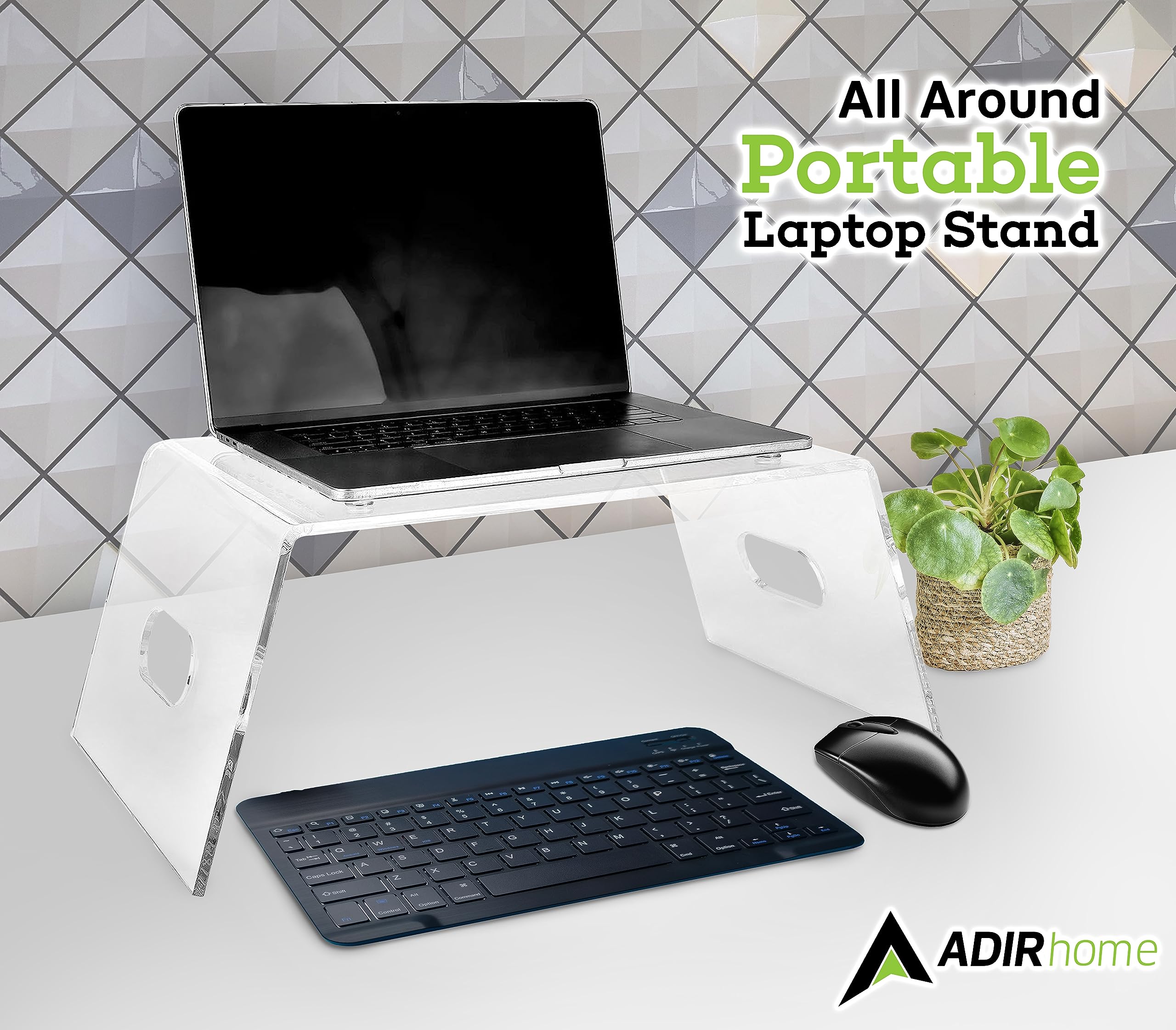 Clear Acrylic Monitor Stand & Laptop Riser for Desk - Ergonomic Computer Stand for Home Office, Bedroom, or Outdoor Workspace - Perfect for Improving Posture and Desk Organization