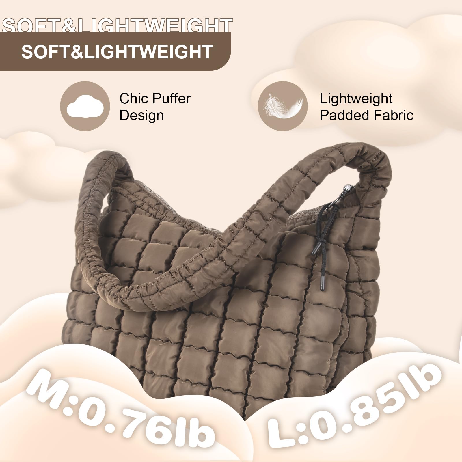 Quilted Puffer Tote Bag for Women - Lightweight Nylon Crossbody Shoulder Purse | Stylish Hobo Carryall Handbag for Girls | Perfect for Work, Travel & Daily Use