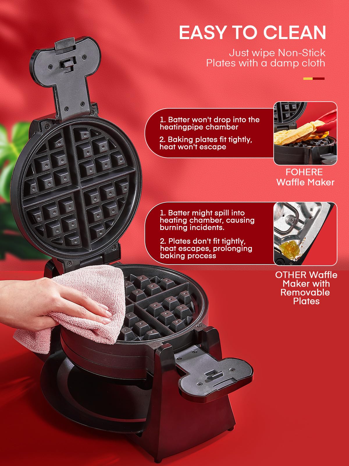 1400W Double Belgian Waffle Maker - 180° Flip Rotating Nonstick Plates, Makes 8 Slices in 3 Mins - Anti-Scald Design with Removable Drip Tray & Cool Touch Handle - Easy to Clean & Space-Saving Storage (Black) - Perfect for Breakfast, Brunch, Parties & Family Gatherings