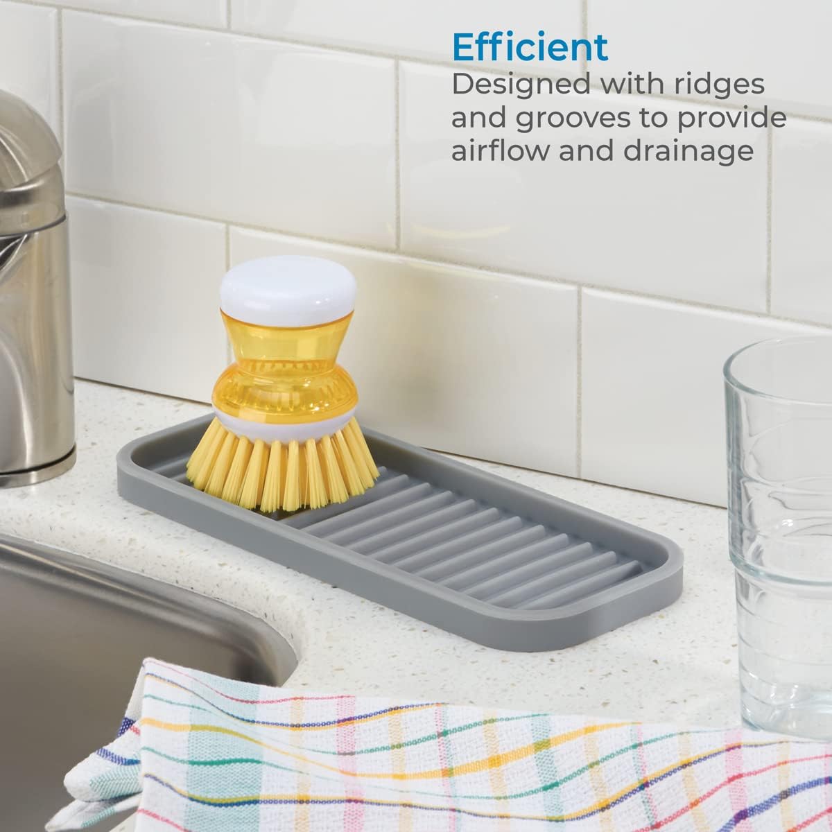 Lineo Premium Sink Organizer Tray - Durable Grey Kitchen Sink Caddy for Sponges, Soap & Utensils - Perfect for Kitchen, Bathroom & RV Organization