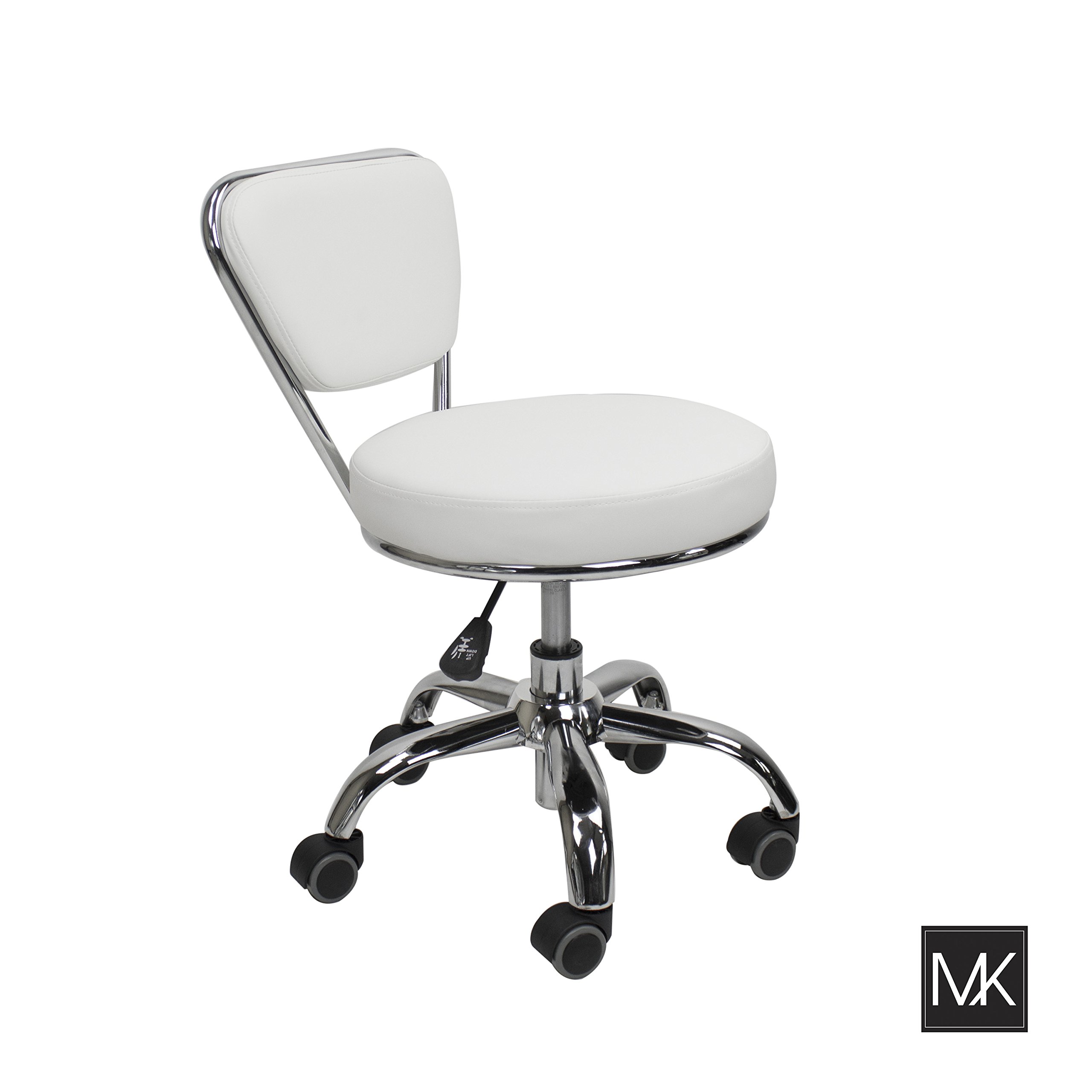 MAYAKOBA Salon Nail Pedicure Stool - Adjustable Rolling Pedicure Chair with Pneumatic Lift, White Salon Furniture for Nail Spa & Beauty Salon - Perfect for Manicures, Pedicures & Nail Art Services
