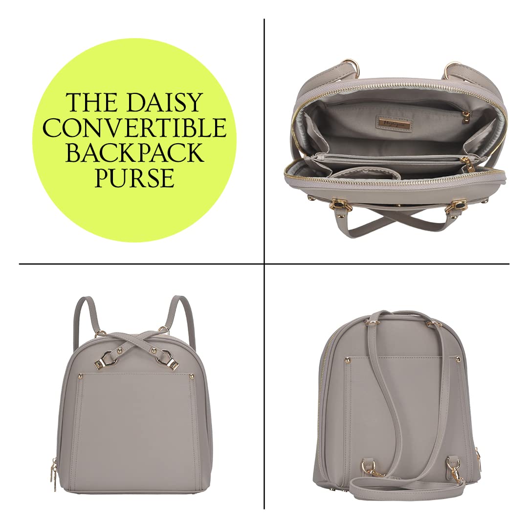 Miztique The Daisy Convertible Backpack Purse for Women - Soft Vegan Leather Shoulder Bag & Backpack (Taupe, 10.5
