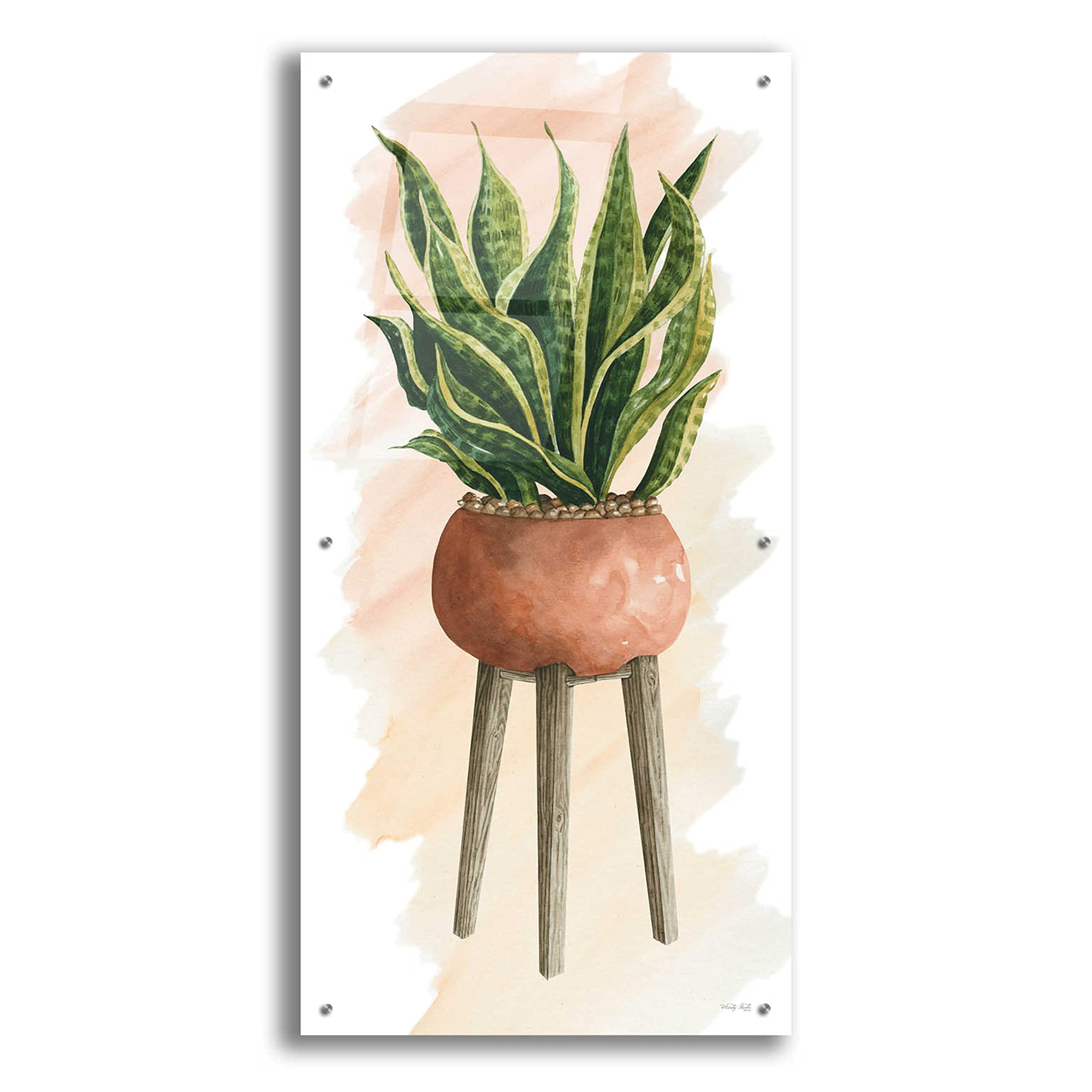 Epic Art 'Plant Stand Pot of Flowers II' by Cindy Jacobs - 24x48 Inch Acrylic Glass Wall Decor for Living Room, Bedroom & Office - Modern Floral Canvas Painting for Home & Office Decoration