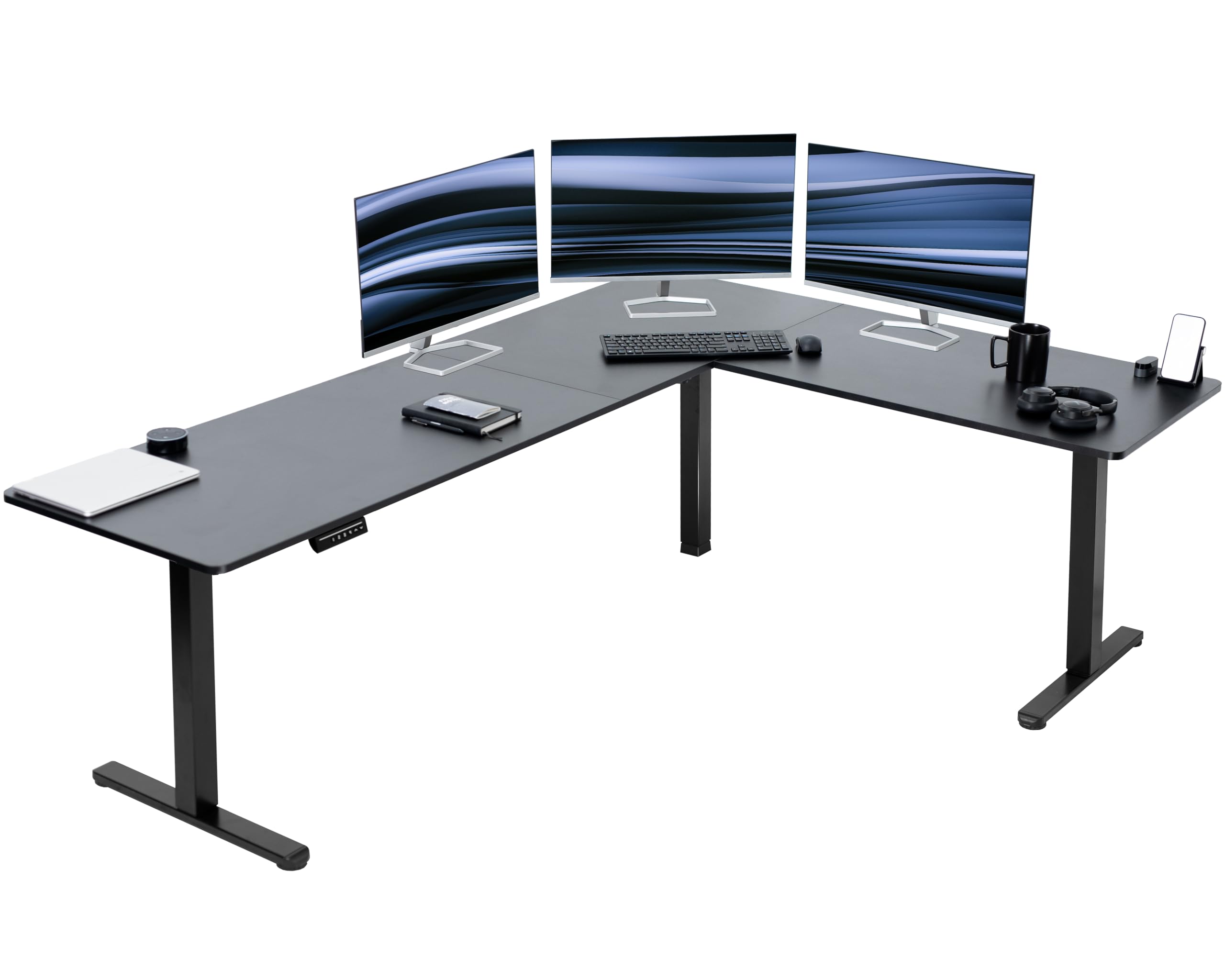 VIVO Electric L-Shaped Standing Desk 84 x 63 Inches, Height Adjustable with Memory Controller, Black Top & Frame (DESK-E3CTBB-84) - Perfect for Home Office, Gaming Setup and Workspace Ergonomics