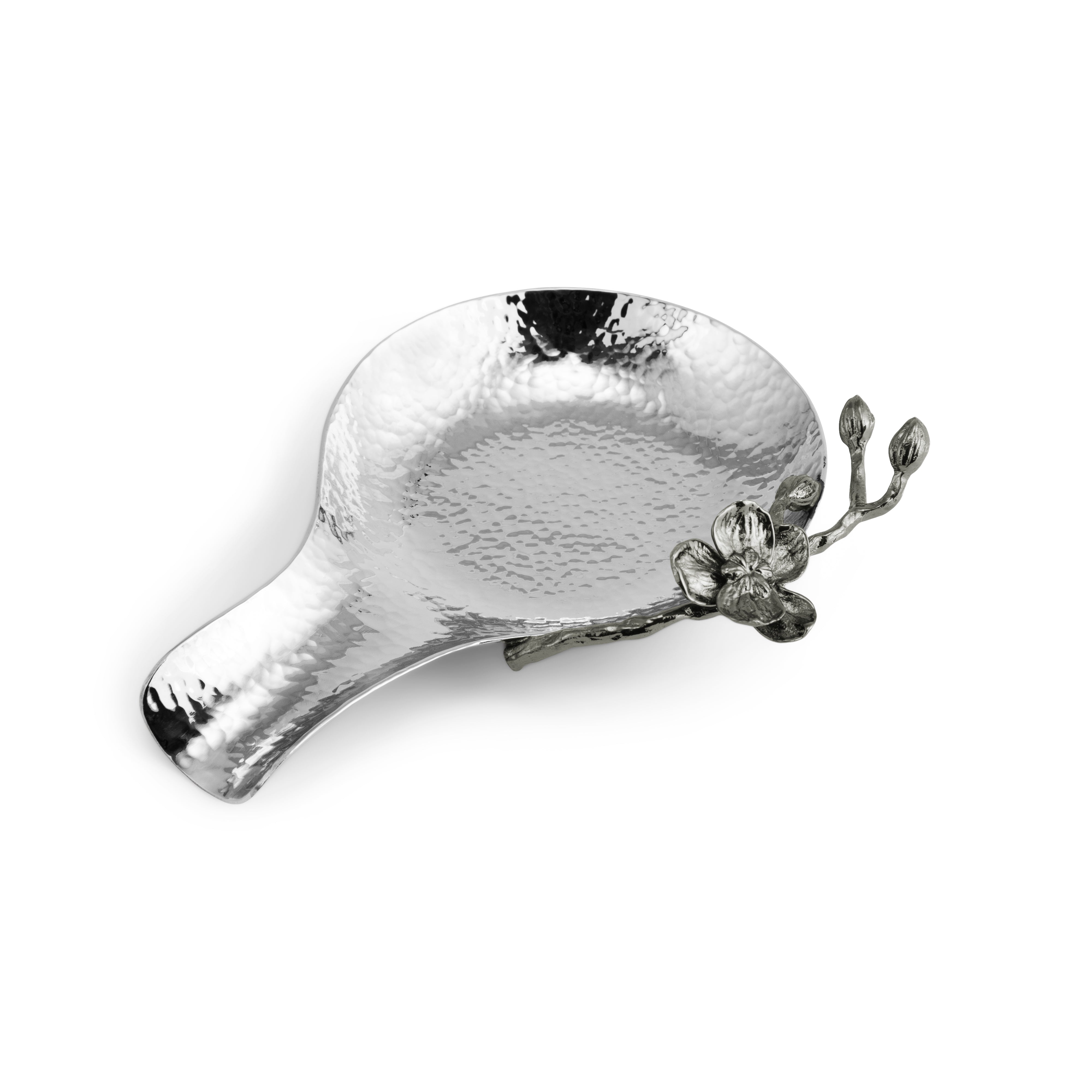 Black Orchid Ceramic Spoon Rest - Elegant Kitchen Utensil Holder for Cooking & Serving - Perfect for Stovetop, Countertop, and Dining Table Use