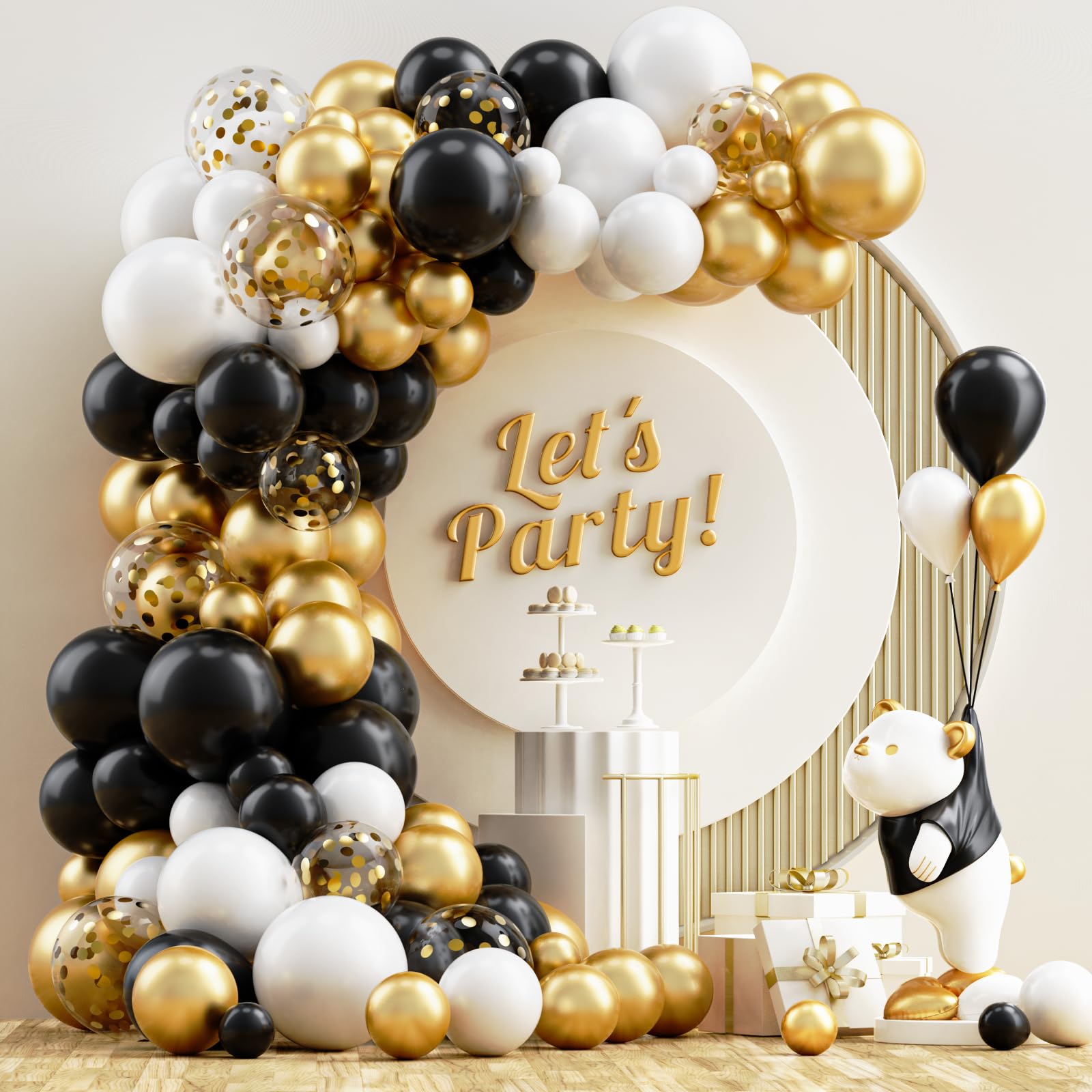120PCS Black White Gold Balloons Garland Arch Kit with Confetti Balloons - Elegant Party Decor for Graduation, Birthday, Wedding, Baby Shower & New Year Celebrations | Perfect for Photo Backdrops, Ceiling Decor & Event Centerpieces
