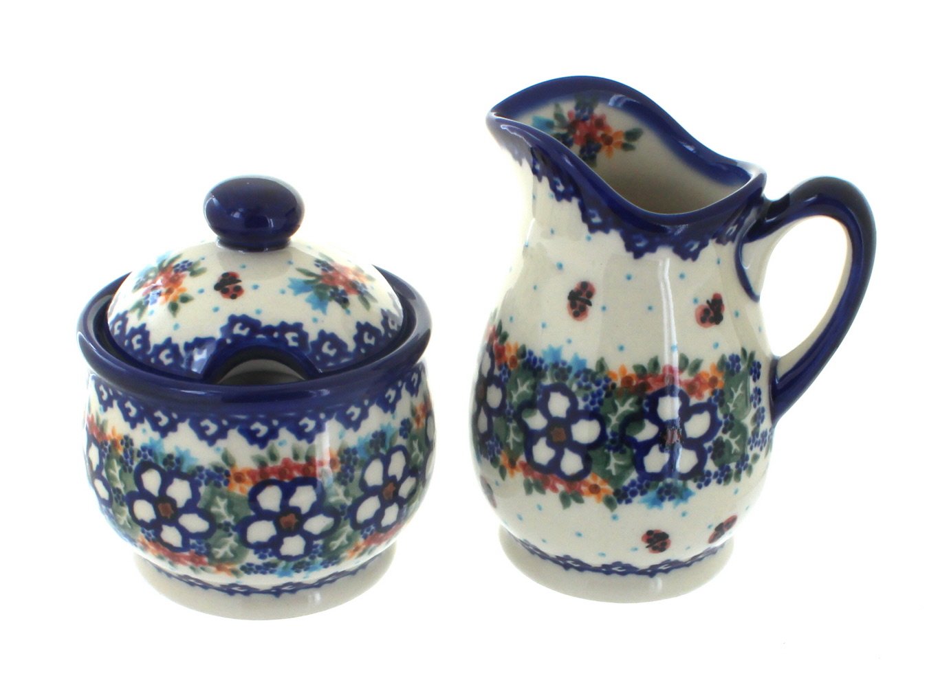 Blue Rose Polish Pottery Scarlett Cream & Sugar Set - Handmade Ceramic Tea Coffee Serving Set for Home Dining & Gift Giving