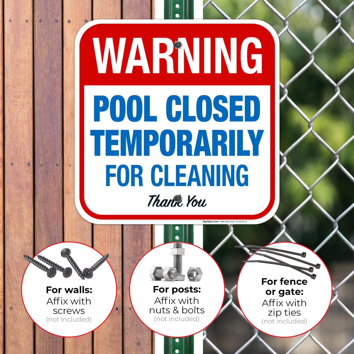 Pool Closed Temporarily for Cleaning Sign - 12x12 Inch Rust-Free .040 Aluminum Warning Sign - Fade Resistant Indoor/Outdoor Use - Made in USA - Perfect for Public Pools, Water Parks & Community Centers