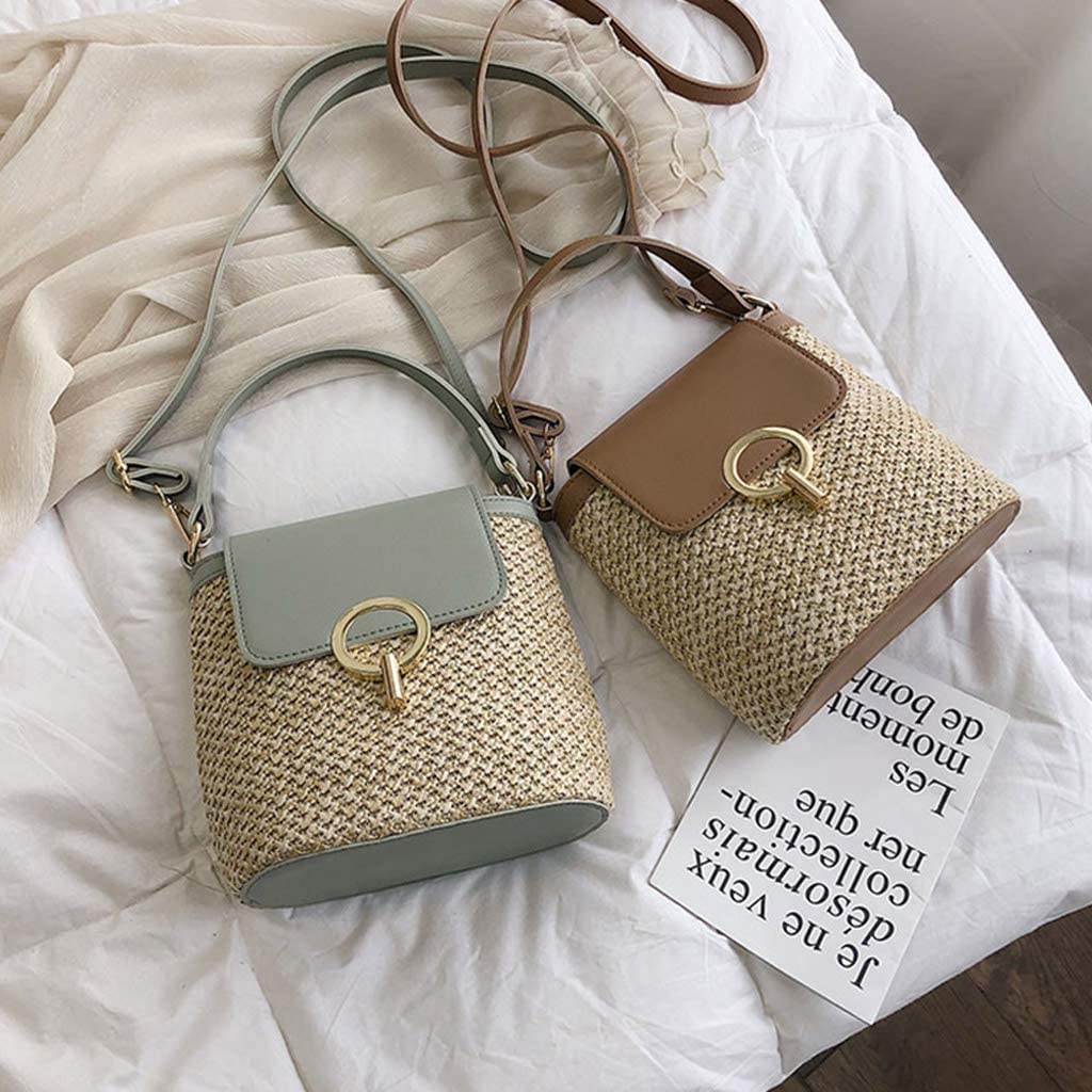 Stylish Hand-Woven Straw Beach Bag for Women - Fashionable Summer Shoulder Tote & Crossbody Bucket Bag (White) | Perfect for Pool Parties, Vacations & Beach Outings