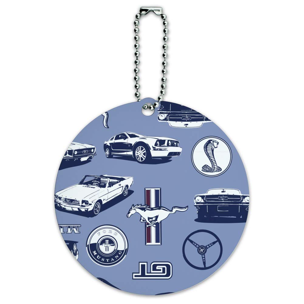 Ford Mustang Pattern Round Luggage ID Tag - Durable Suitcase & Carry-On Baggage Tag for Travel Accessories - Perfect for Airports, Business Trips and Vacation Identification
