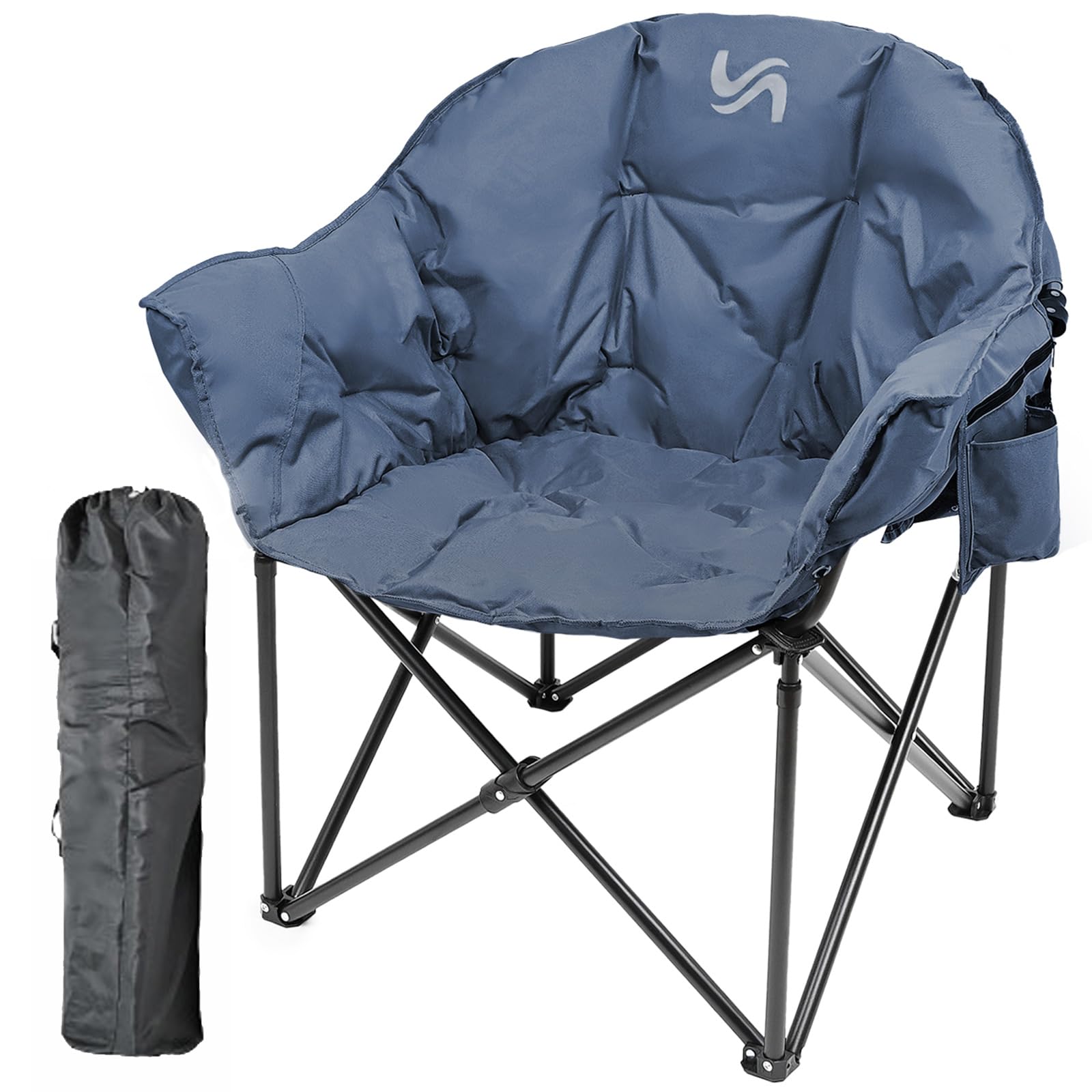 NAIZEA Oversized Padded Camping Chair - Portable Folding Outdoor Lounge Chair for Patio, Beach, Lawn, Sports & Picnics - Heavy Duty Comfortable Camp Chair in Cyan Blue (Perfect for Backyard, Travel & Outdoor Adventures)