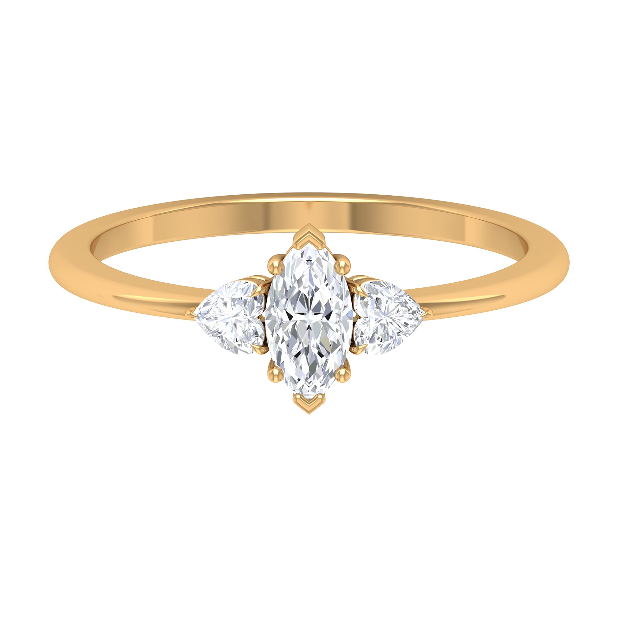 1/2 CT Diamond Three Stone Ring - Marquise & Heart Shape 14K Solid Gold Women's Ring | Elegant Jewelry for Anniversaries, Engagements & Special Occasions