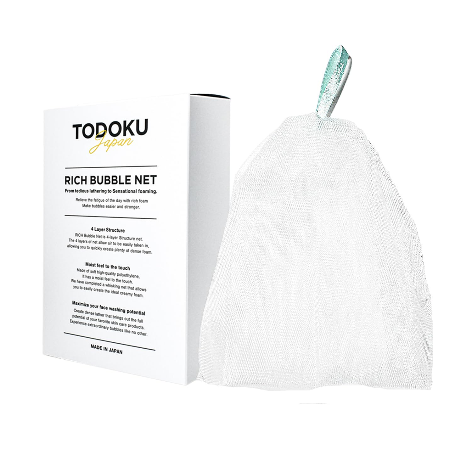 Rich Bubble Face Wash Soap Net - 4 Layer Mesh Puff for Deep Cleansing | Marshmallow Whip Maker Tool | Turquoise Color | Perfect for Spa, Facial Cleansing & DIY Bubble Bath