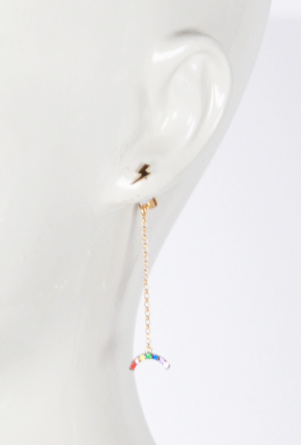 Mini Thunder Stud Earrings with Rainbow Charm - Single Piece Dainty Jewelry for Women - Perfect for Parties, Gifts & Everyday Wear