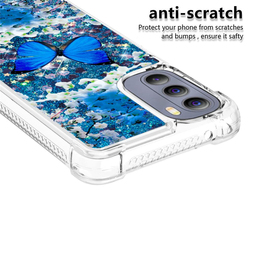 **Shockproof Glitter Liquid Floating Case for Motorola Moto G Stylus 2022 - Cute Blue Butterfly Design, Clear Silicone Bumper Cover for Women & Girls | Perfect for Everyday Protection & Style**