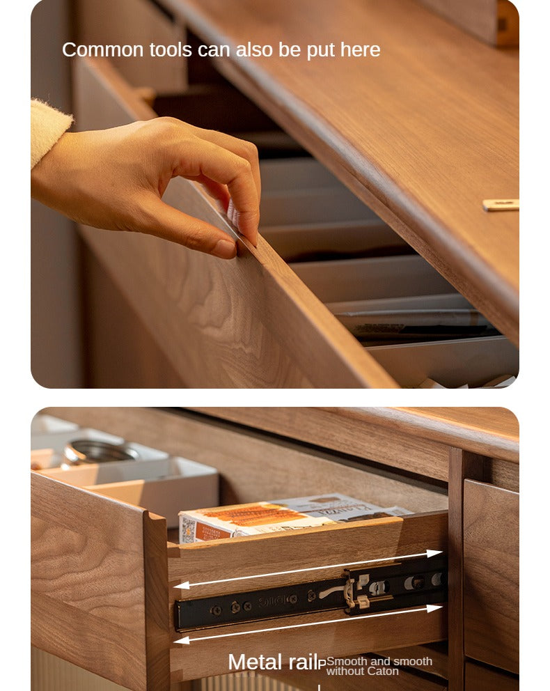 Black Walnut Solid Wood Modern Sideboard - Minimalist Buffet Cabinet for Dining Room, Living Room & Entryway Storage
