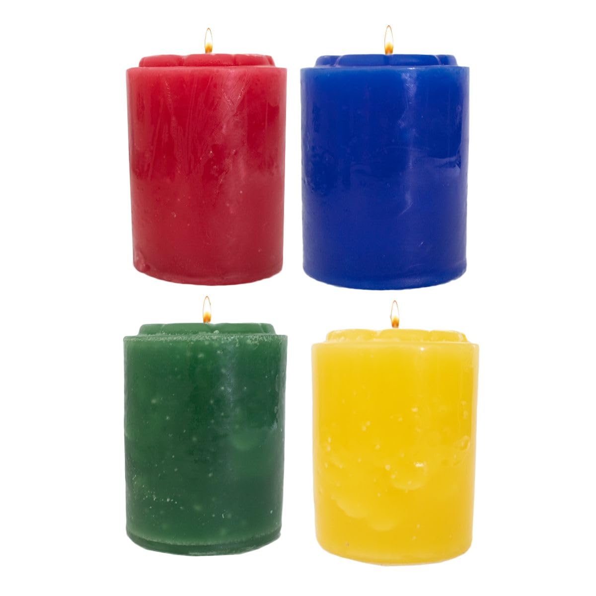 Luz Maria Traditional Unscented Candles 500g - Pack of 4 (Red, Blue, Green, Yellow) - Handmade Prayer Candles for Religious Altars, Home Decor & Spiritual Ceremonies