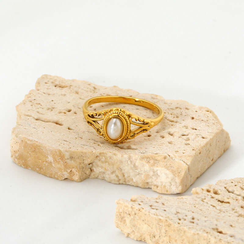 Vintage Filigree Pearl Ring - Elegant Antique Style Jewelry for Women | R4442 | Perfect for Weddings, Anniversaries & Special Occasions