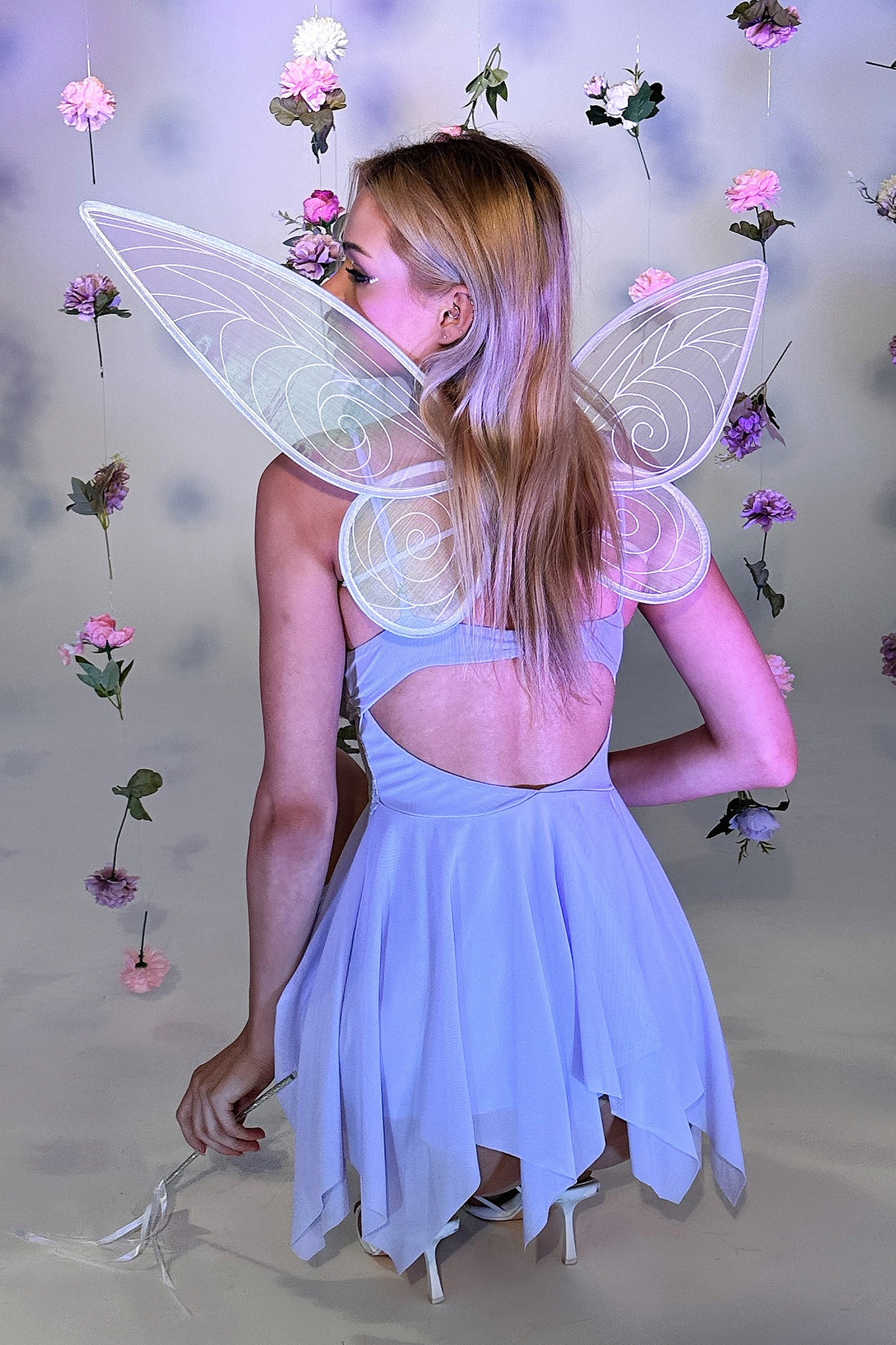Fairy Wings and Wand Set - White Costume Accessories for Kids Dress Up, Halloween, Cosplay, and Fantasy Parties