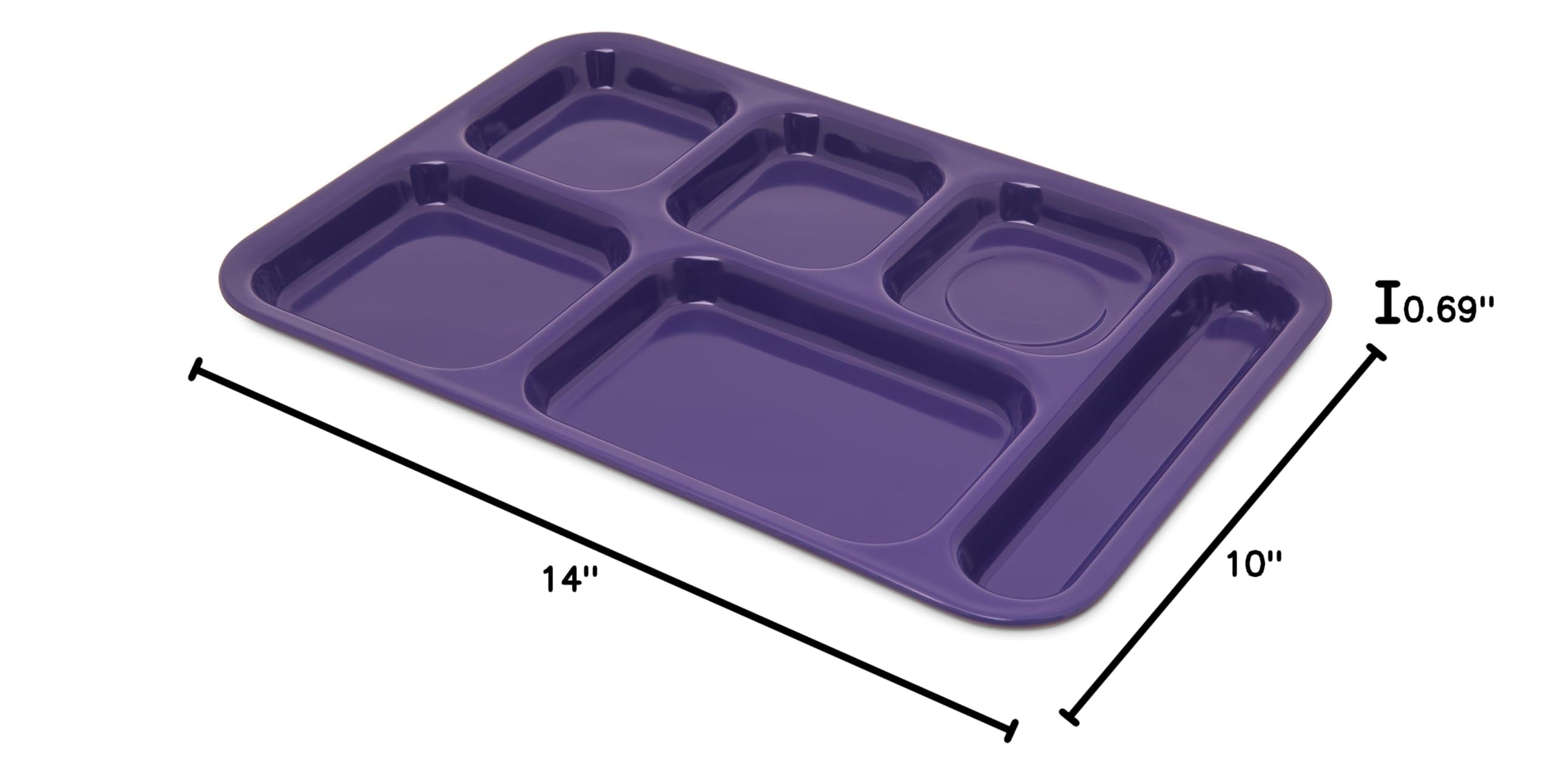 Heavy Duty 6-Compartment Plastic Lunch Tray for Schools & Cafeterias - Right-Handed Purple Meal Tray 14.5