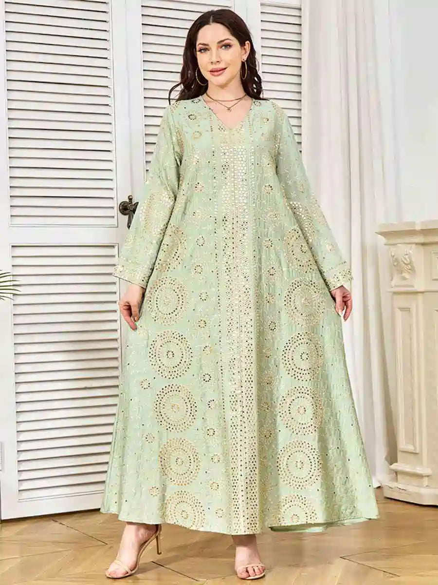 Elegant Sequins Embroidery Eid Caftan Dress for Women - Middle Eastern Arab Kaftan Style #25398 | Perfect for Eid Celebrations, Weddings & Special Occasions
